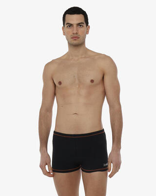 Zwarte en oranje synthetische zwembroek voor heren