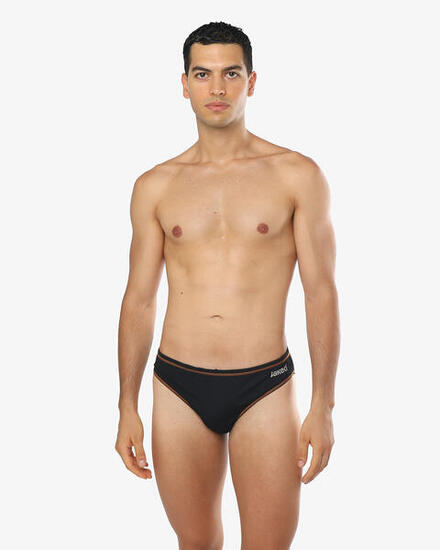 Maillot de bain synthétique noir et orange pour homme