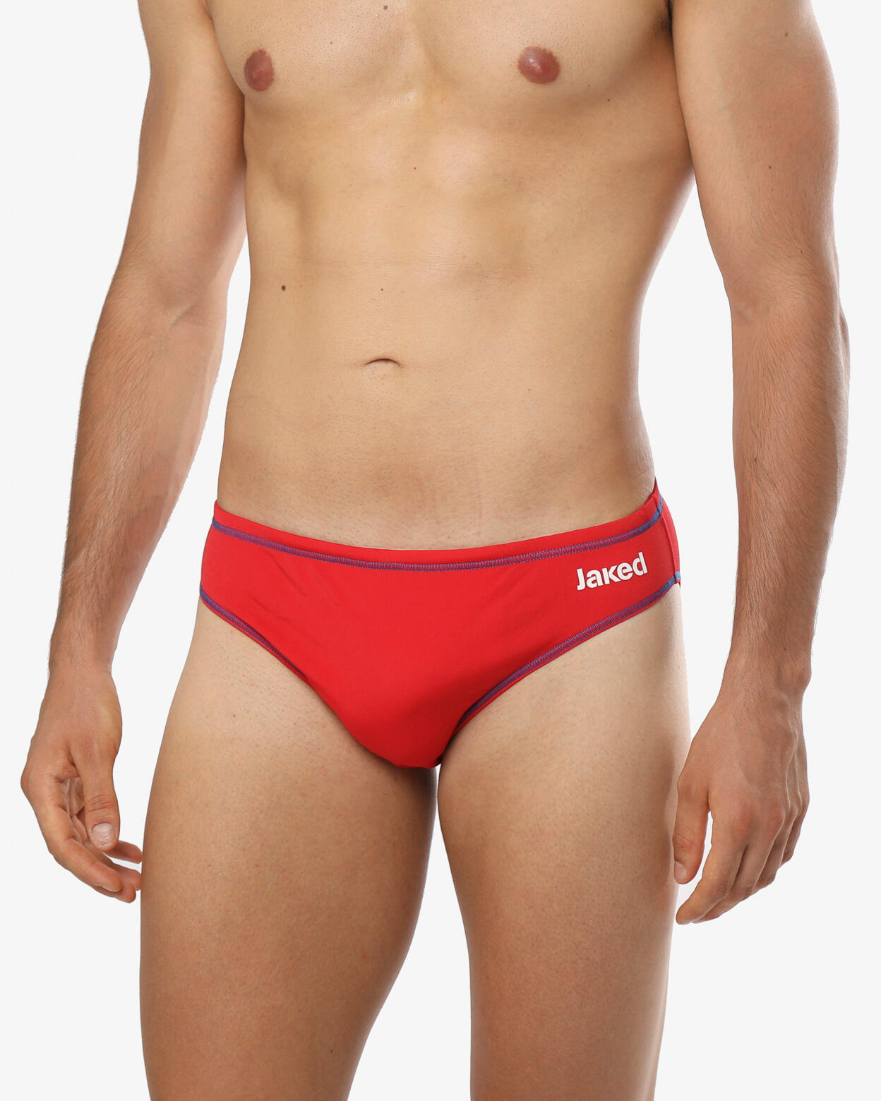 Rood en blauw synthetisch zwempak voor heren 3/5