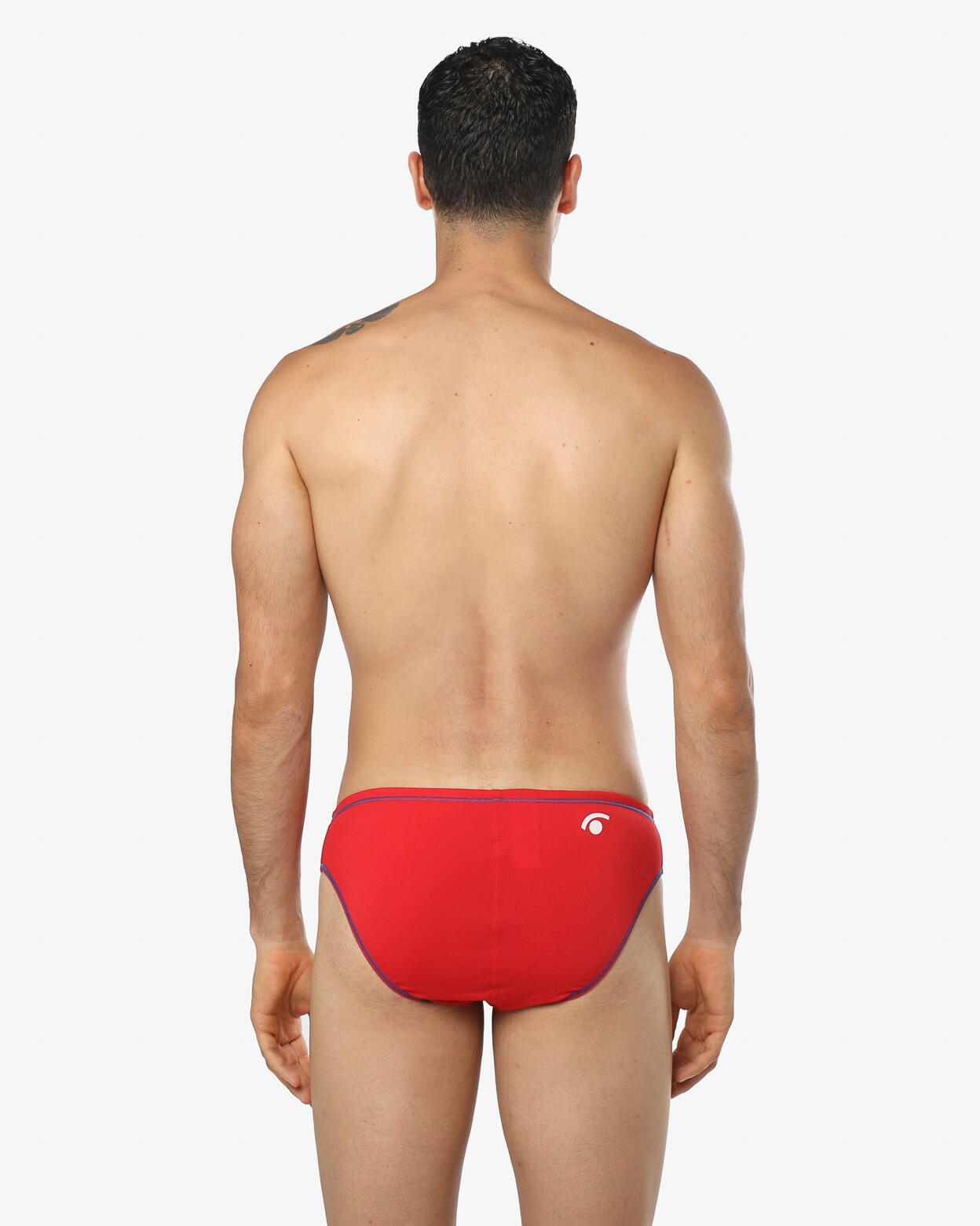 Rood en blauw synthetisch zwempak voor heren 2/5