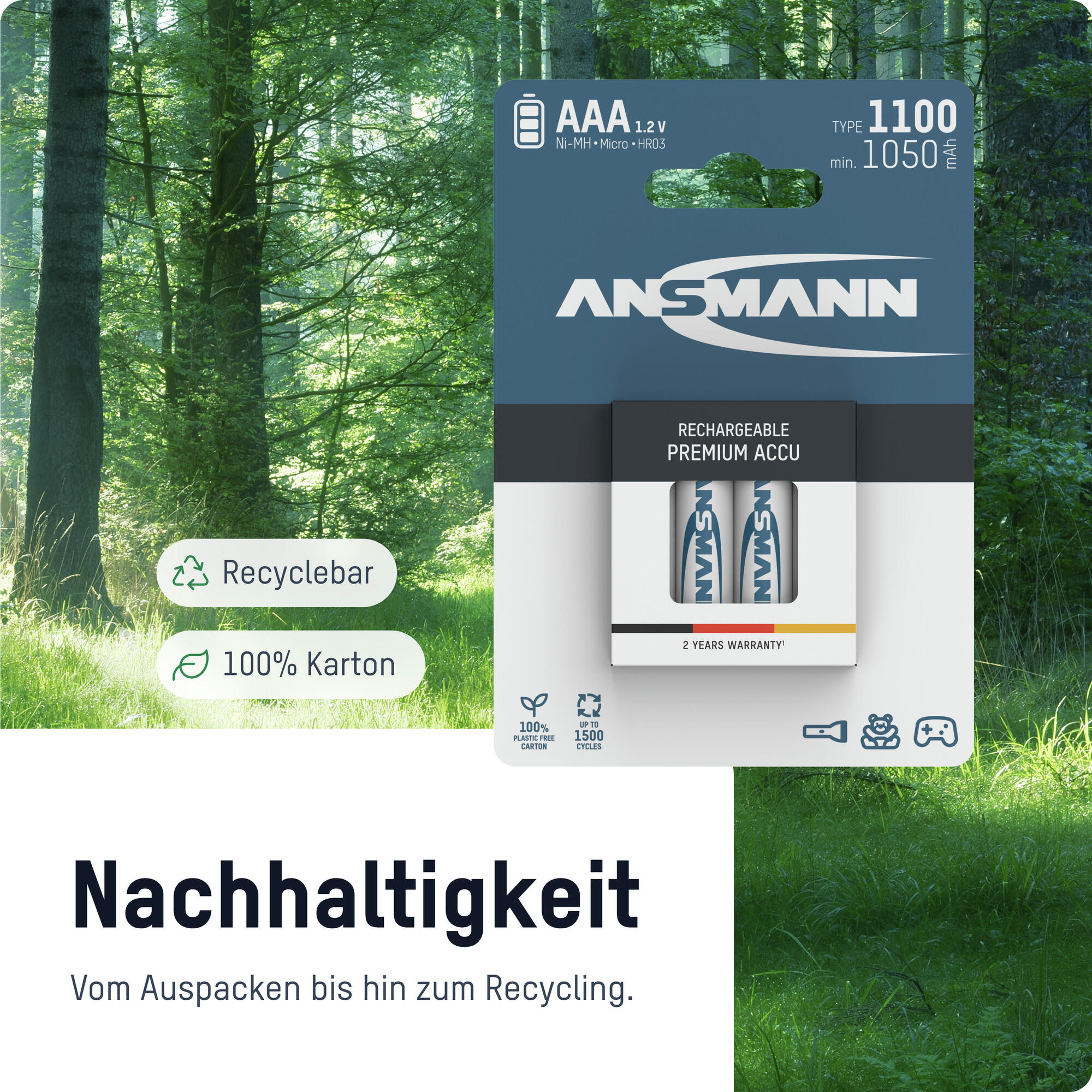 Ansmann oplaadbare Ni-MH batterij micro AAA 1100 mAh 4-pack 3/7