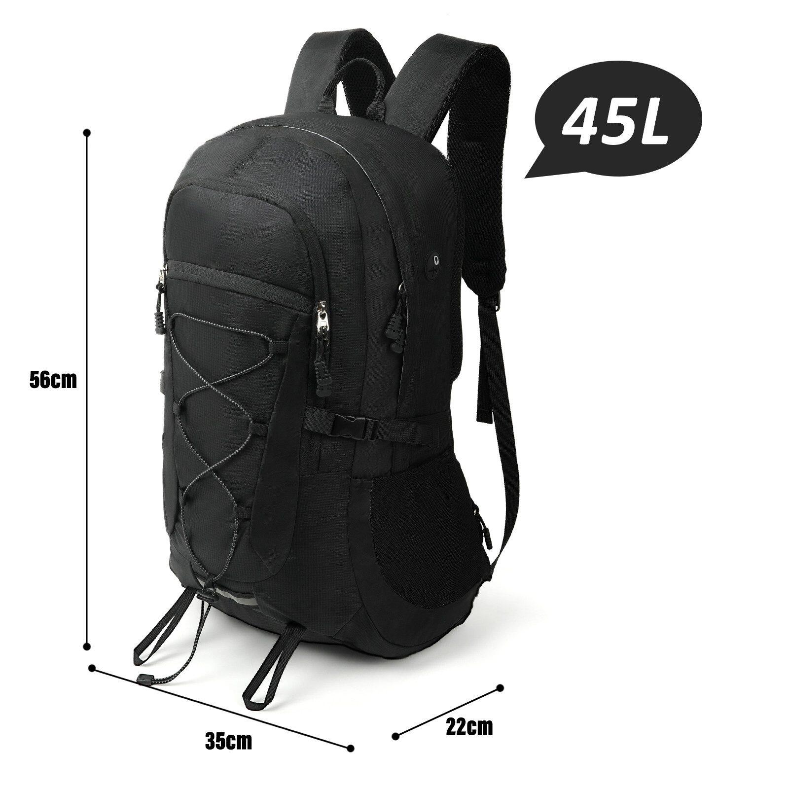 Trekking Rucksack Schwarz 45 Liter Ideal für Backpacking und Wander Touren 5/6