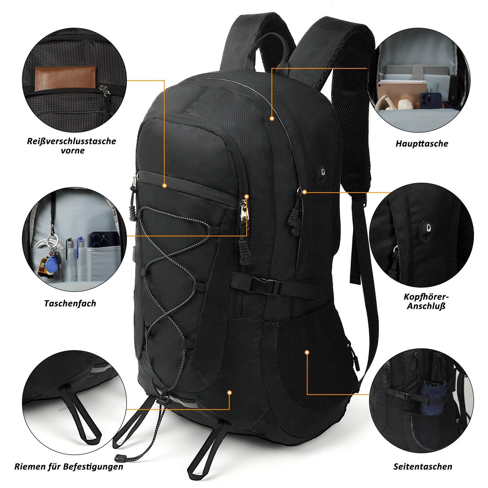 Trekking Rucksack Schwarz 45 Liter Ideal für Backpacking und Wander Touren 3/6