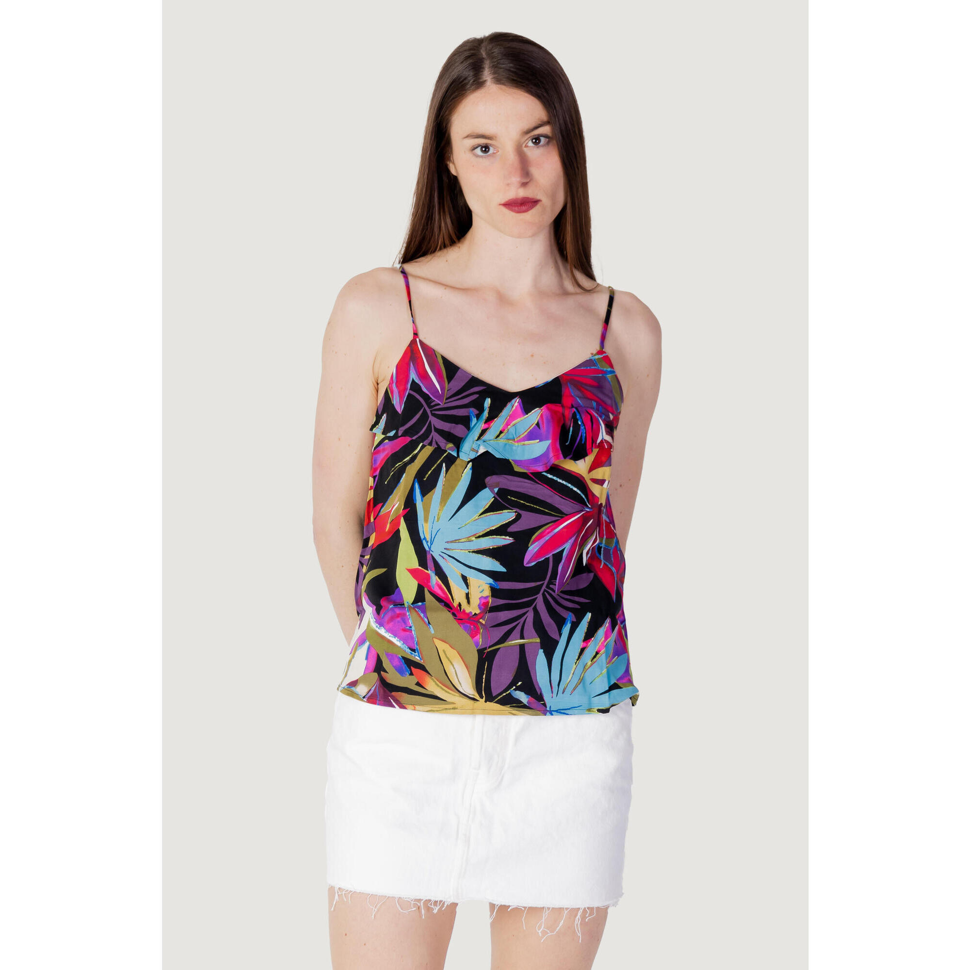 Only - Débardeur Onlalma Life Vis Frill Singlet Aop Ptm Femme Rose Magenta - Débardeur - Rose - Decathlon