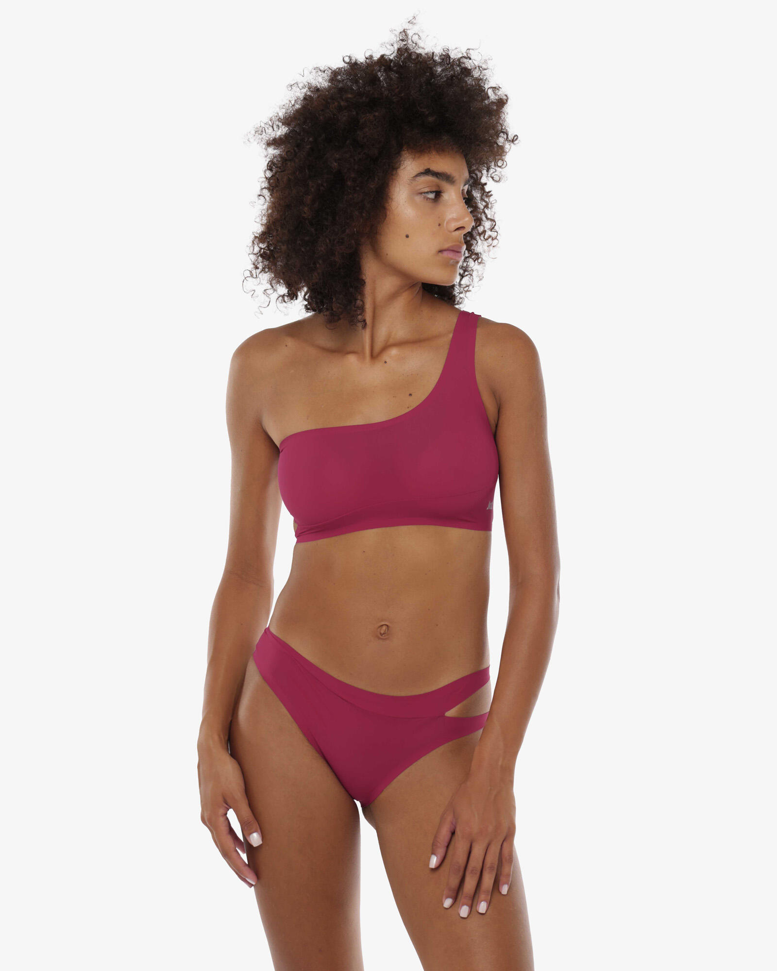 top per costume da bagno  viola da donna in mat. sintetico da nuoto 1/4