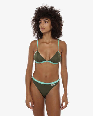 Dames militairgroen badpak van synthetisch materiaal om in te zwemmen