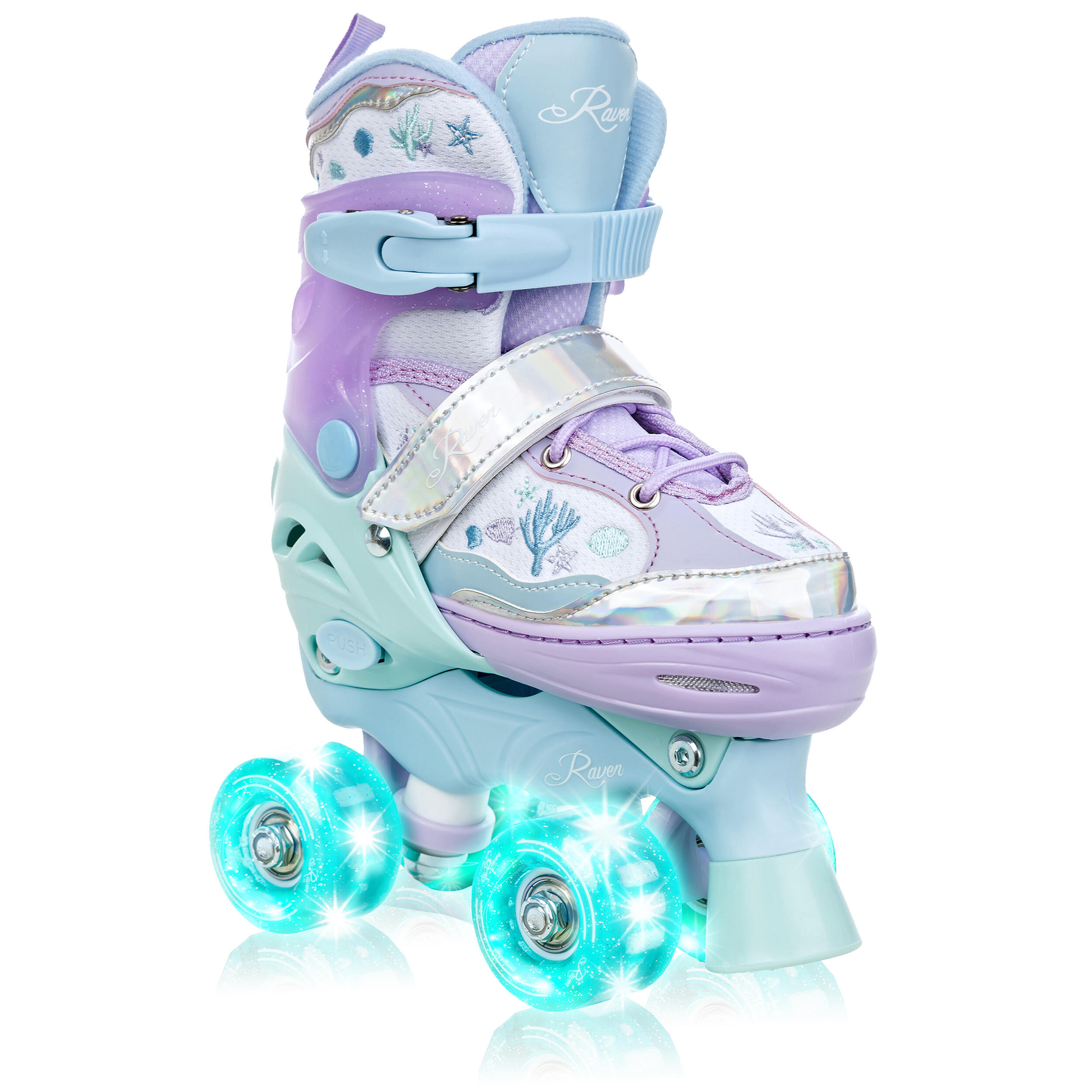 Raven - Patins À Roulettes Ajustables Roues Lumineuses Led Isla - Rollers En Ligne - Blanc|vert|violet - Decathlon