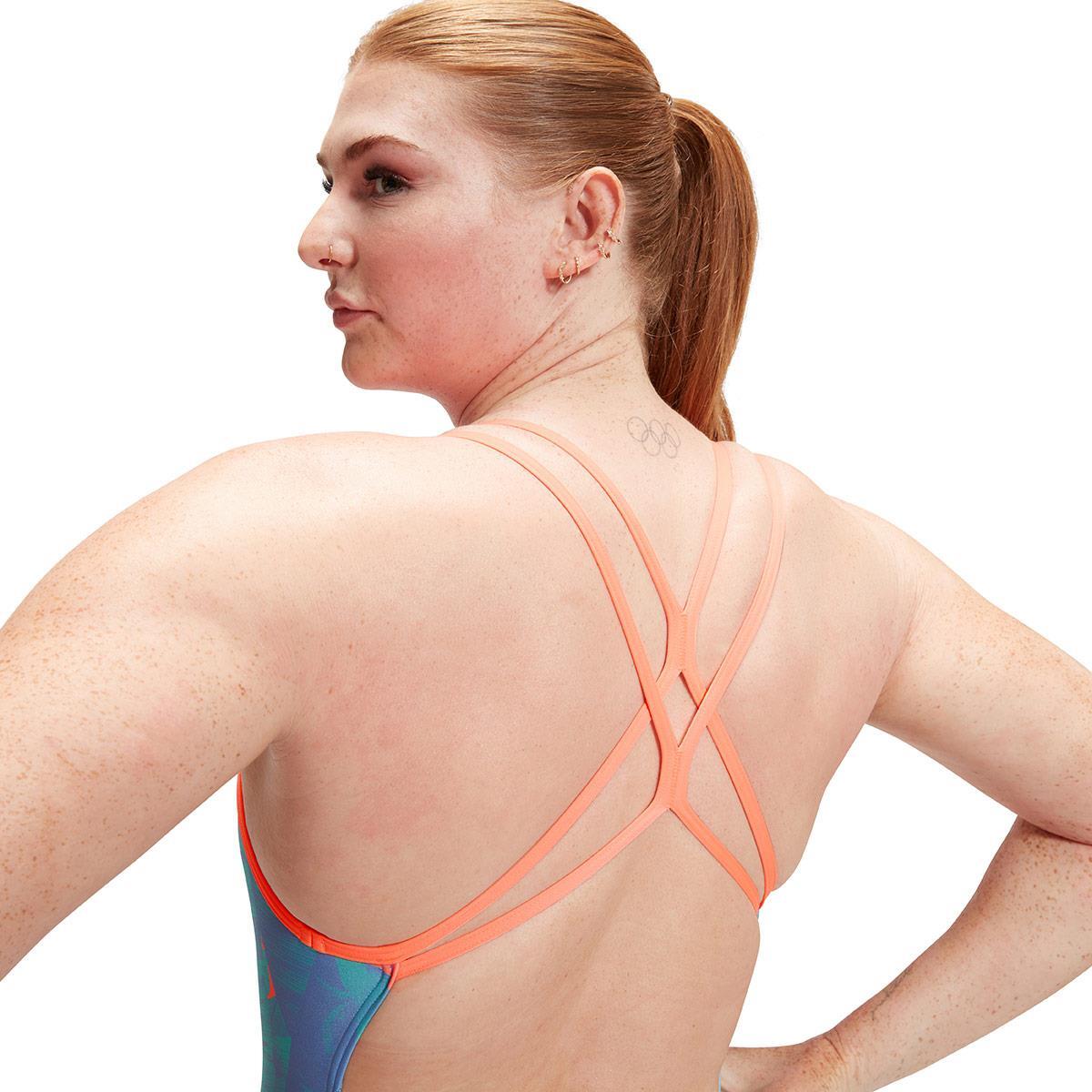 Speedo Allover Digital Starback Banana Leaf Swimsuit - Blue / Pink 5/6