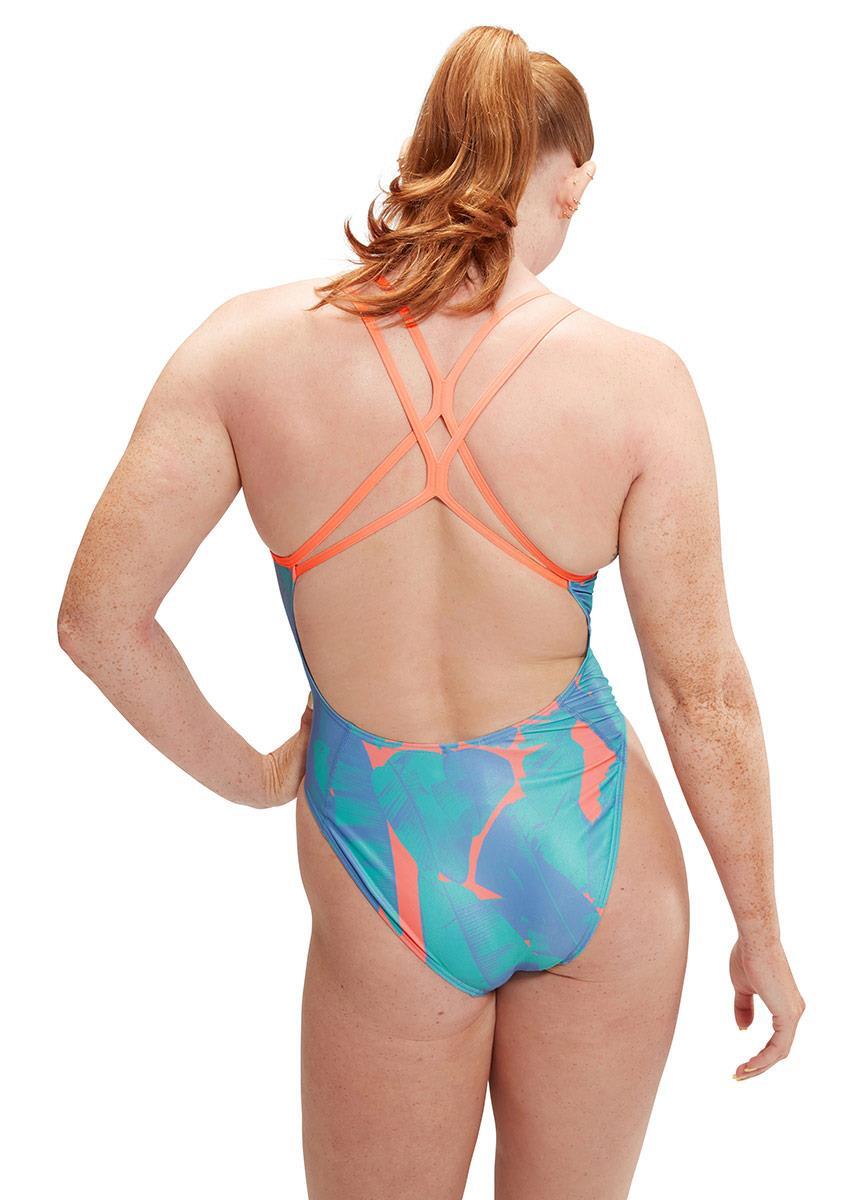 Speedo Allover Digital Starback Banana Leaf Swimsuit - Blue / Pink 2/6