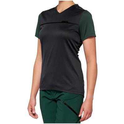 Ridecamp jersey met korte mouwen voor dames - charcoal/forest green