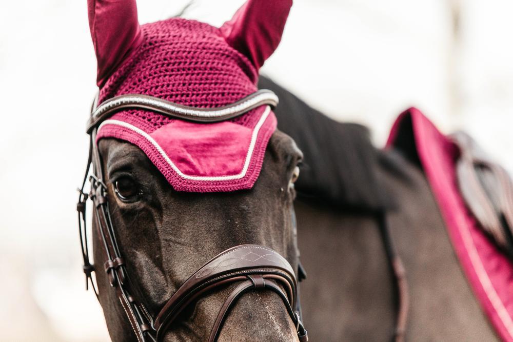 Cappuccio anti-insetti per cavallo insonorizzato in velluto fucsia Kentucky Hors 2/2