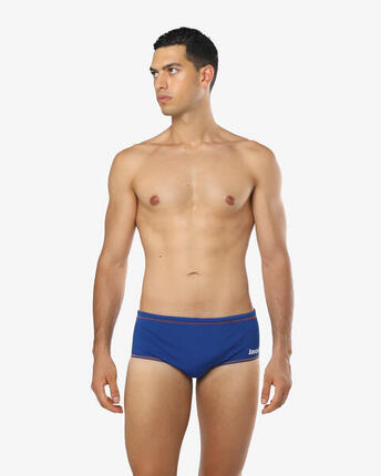 Maillot de bain synthétique bleu fluo et orange pour homme