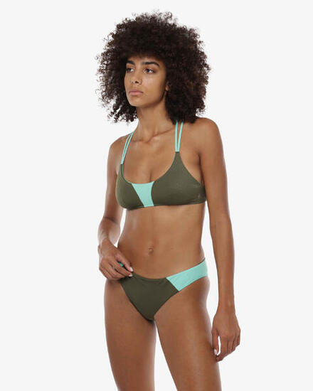 Bas de maillot de bain femme vert militaire en matière synthétique pour la natat