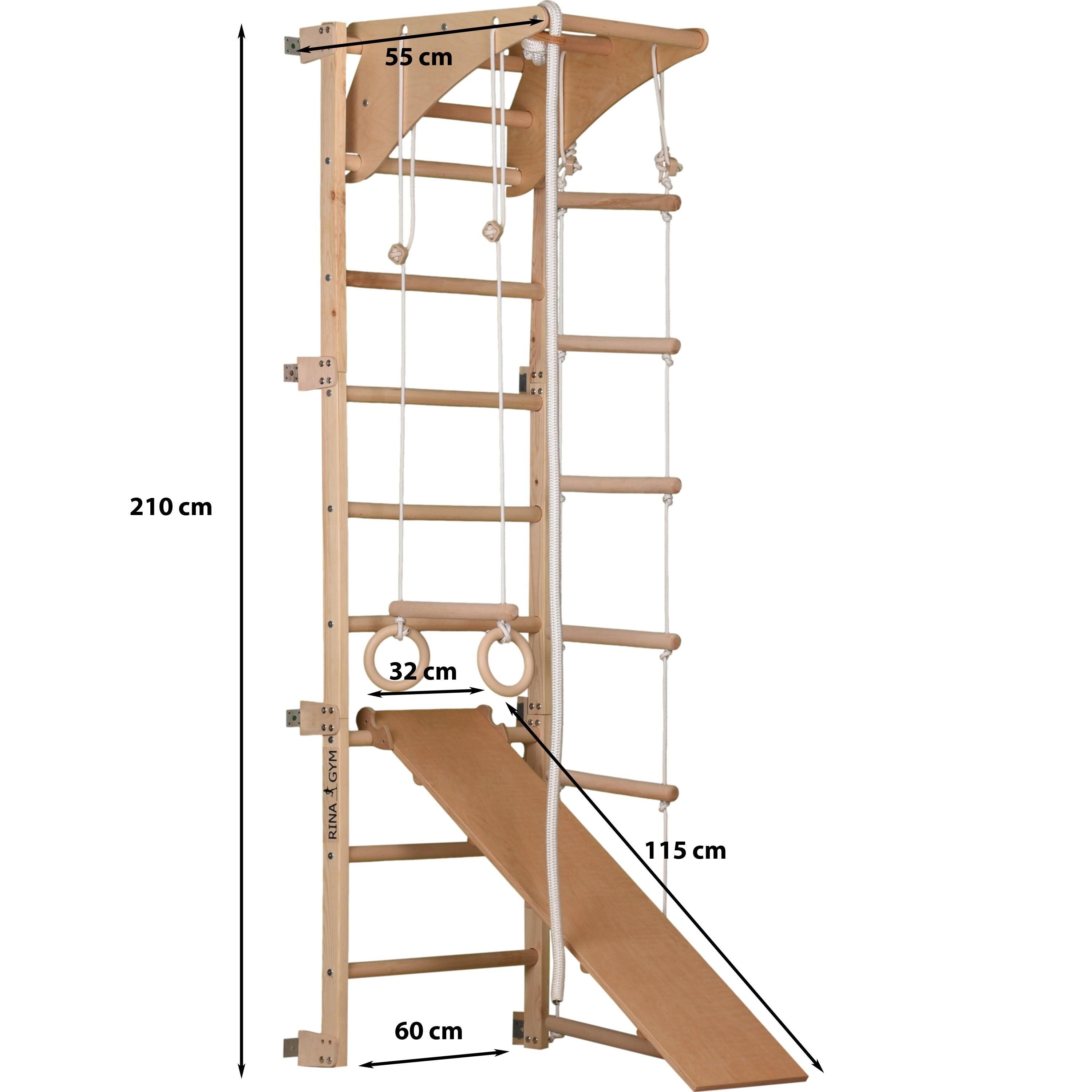 Kinderen/volwassenen fitness wandrek hout met helling Eco-pine+slide 2/7