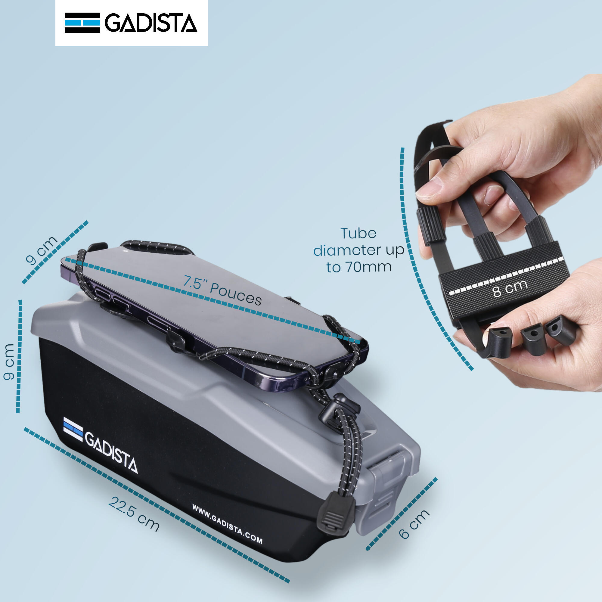 GADISTA FRANCE suporte telefone bicicleta 7” com porta-luvas integrada 360° 5/7