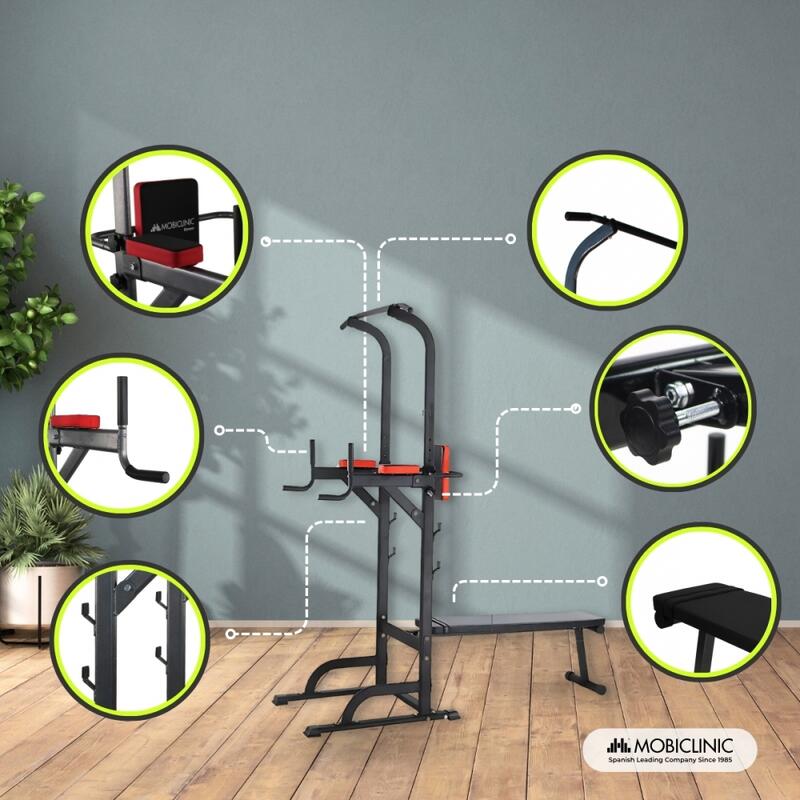 Station de musculation 9 en 1 Max de 100 kg Hauteur réglable Pliable Power Tower