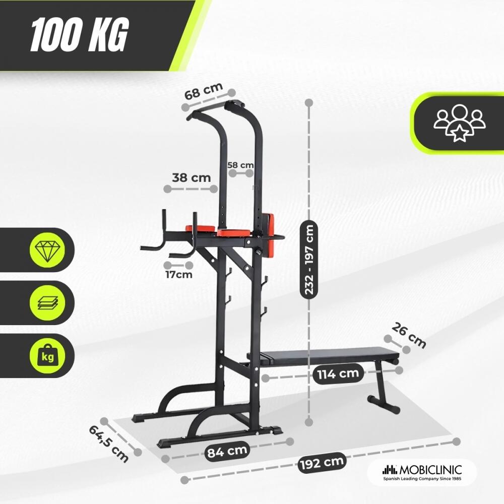 Power Tower met fitnessbank Krachtstation Pull Up Station Max. 100 kg 2/7
