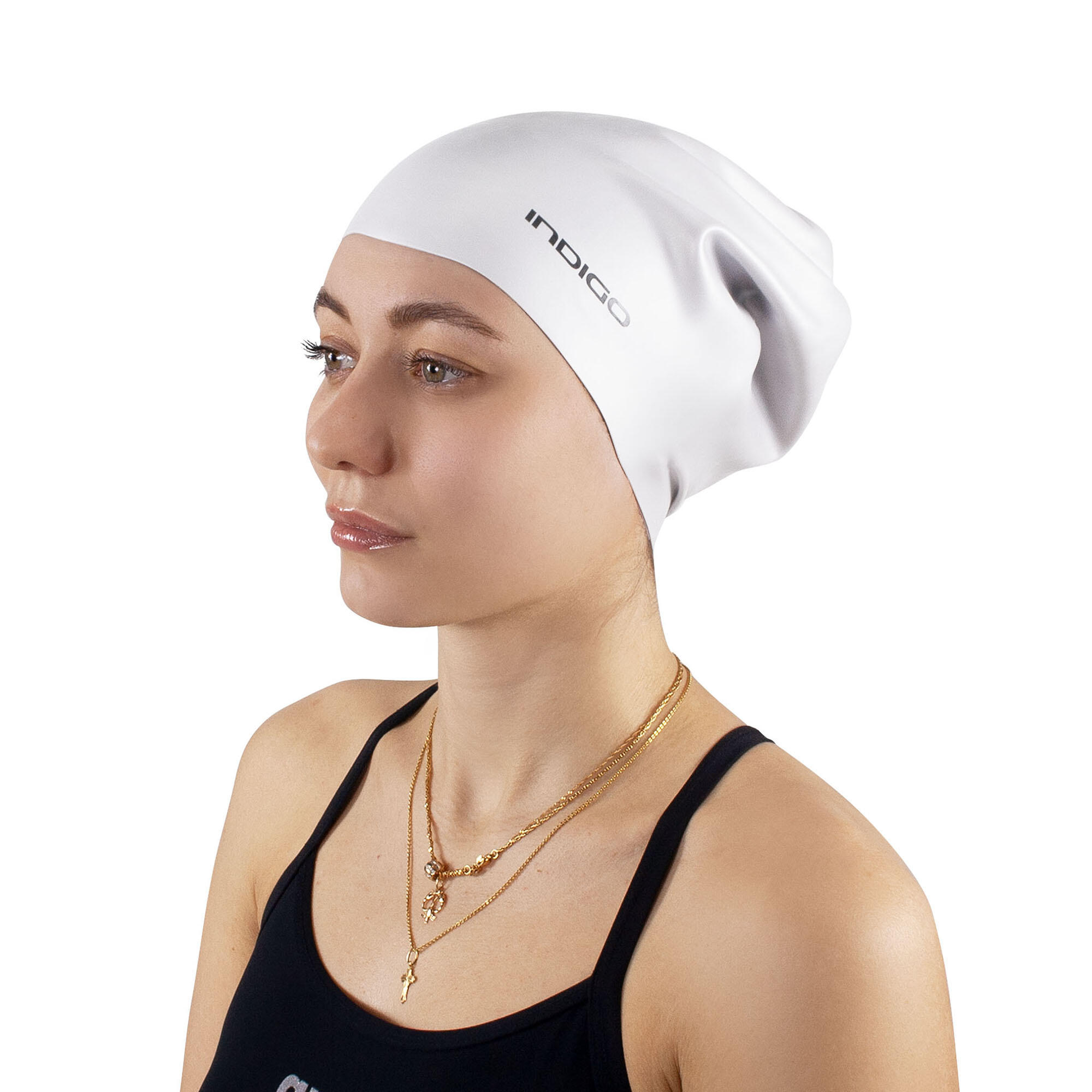 Gorro de Natación Silicona Impermeable para Cabellos Largos Extra Grande INDIGO 4/5