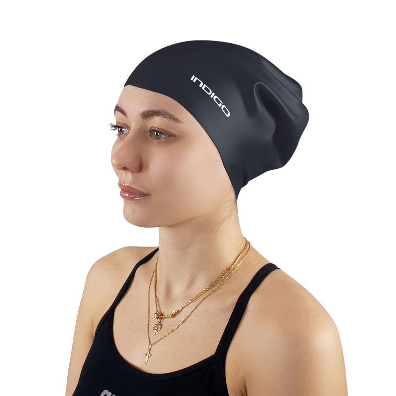 Gorro de Natación Silicona Impermeable para Cabellos Largos Extra Grande INDIGO