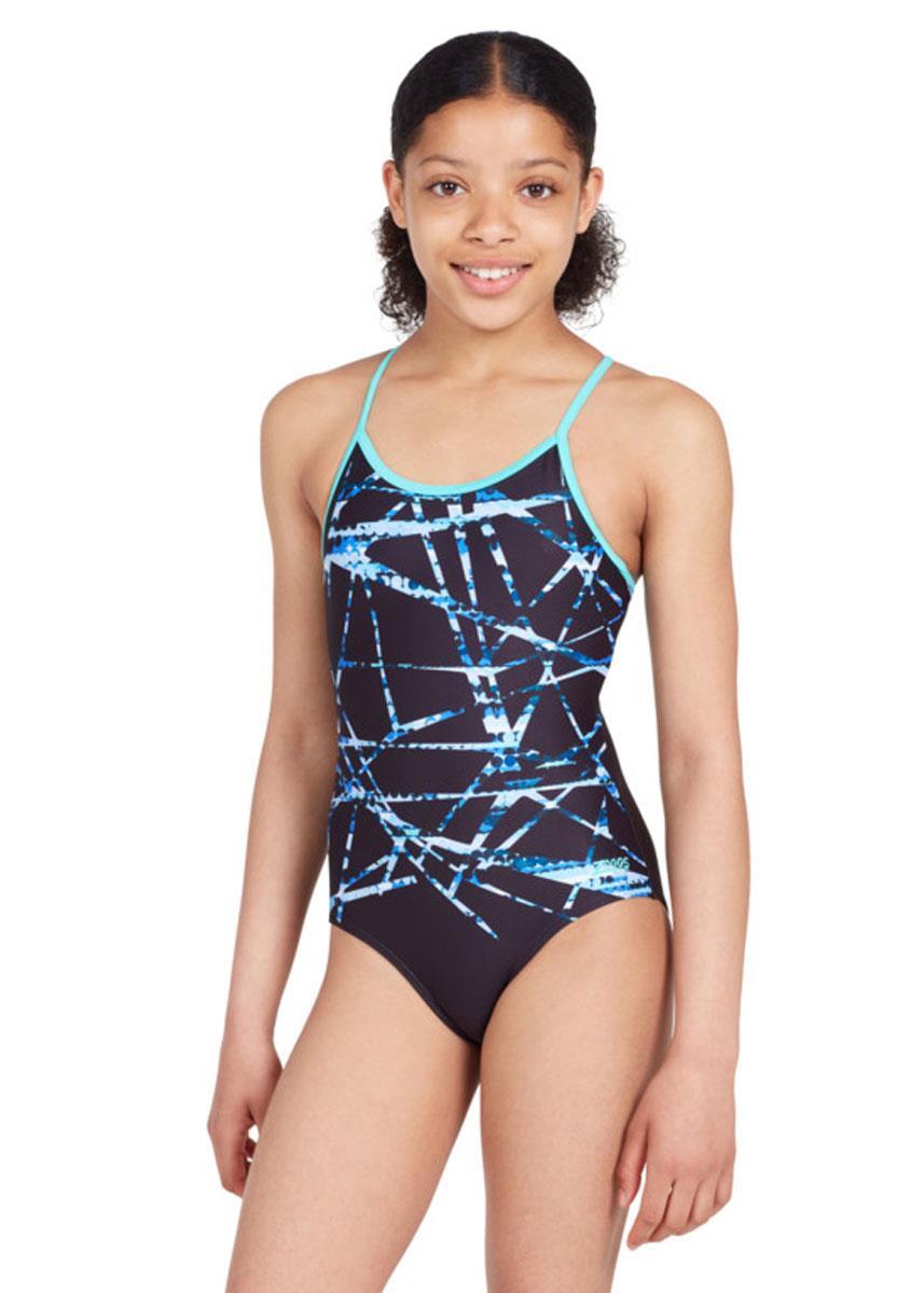 Zoggs Girls Sprintback Swimsuit - Rock Wave Print 1/6