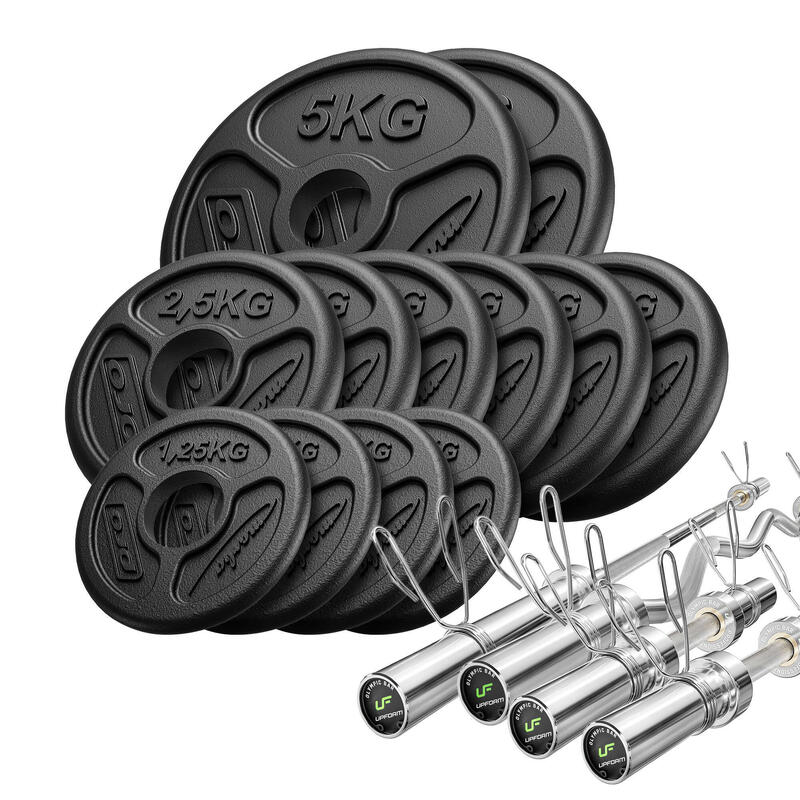 Kit de barres d'haltères olympique et de disques pour la musculation de 65 kg