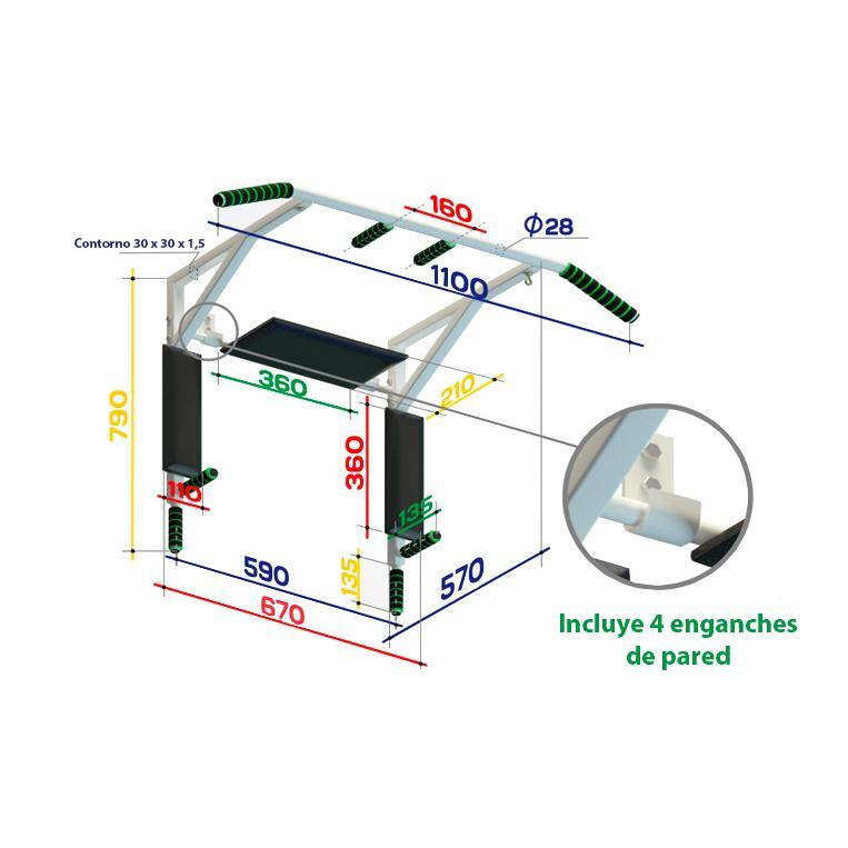 3 en 1 Barre Horizontale-pour Dips-Abdominaux jusqu'à 200 kg 79*110*57 cm 2/3