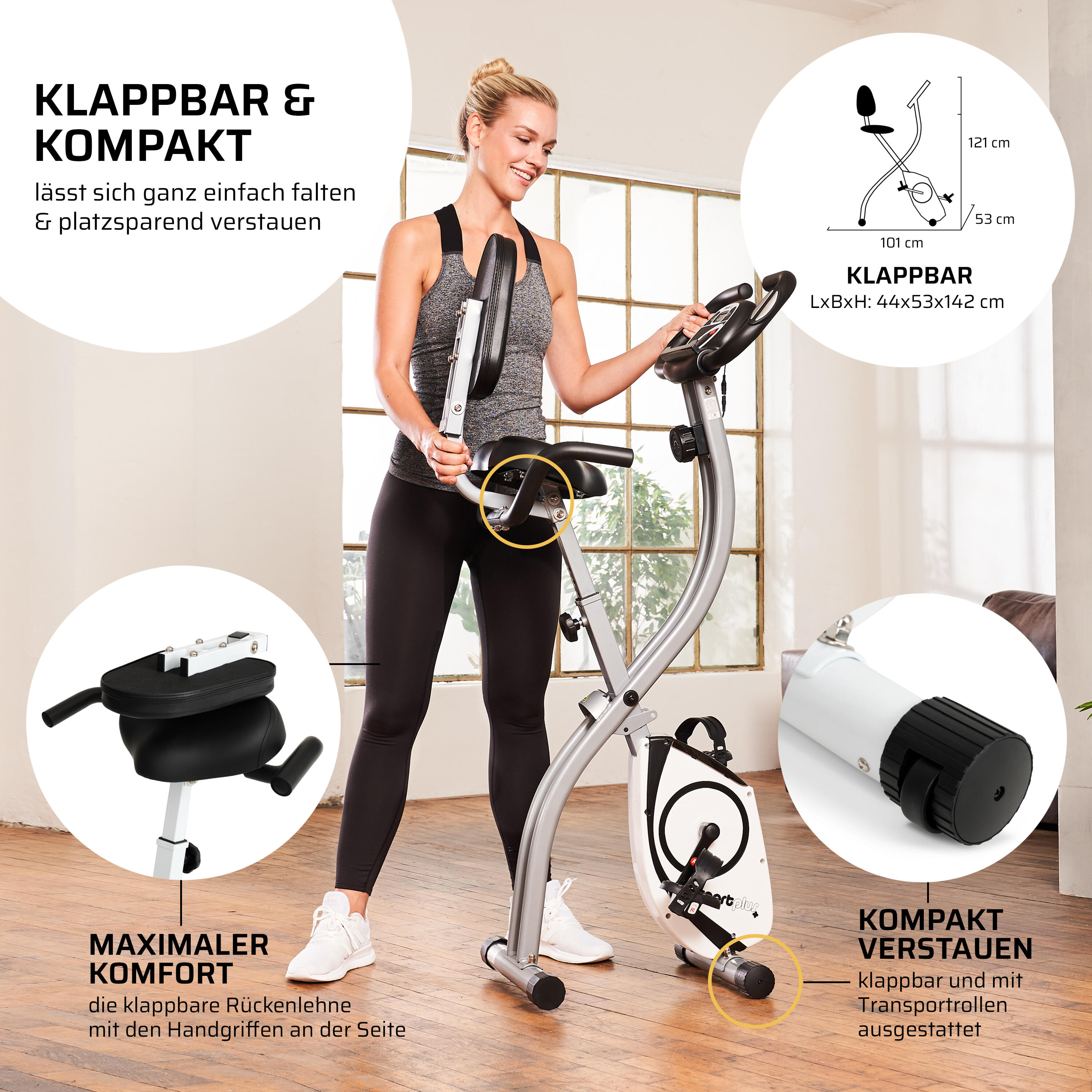 SportPlus S-Bike Heimtrainer, klappbar, mit Rückenlehne und Pulsmessung 5/7