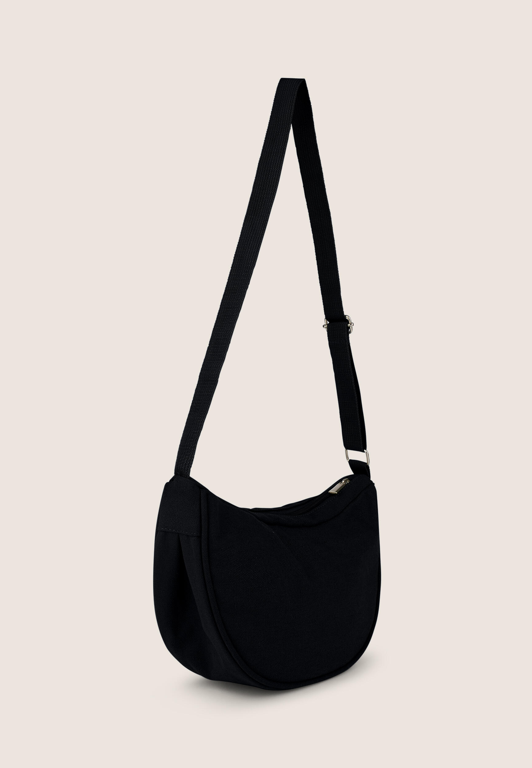 Borsa da spalla a mezzaluna in canvas con zip 3/3