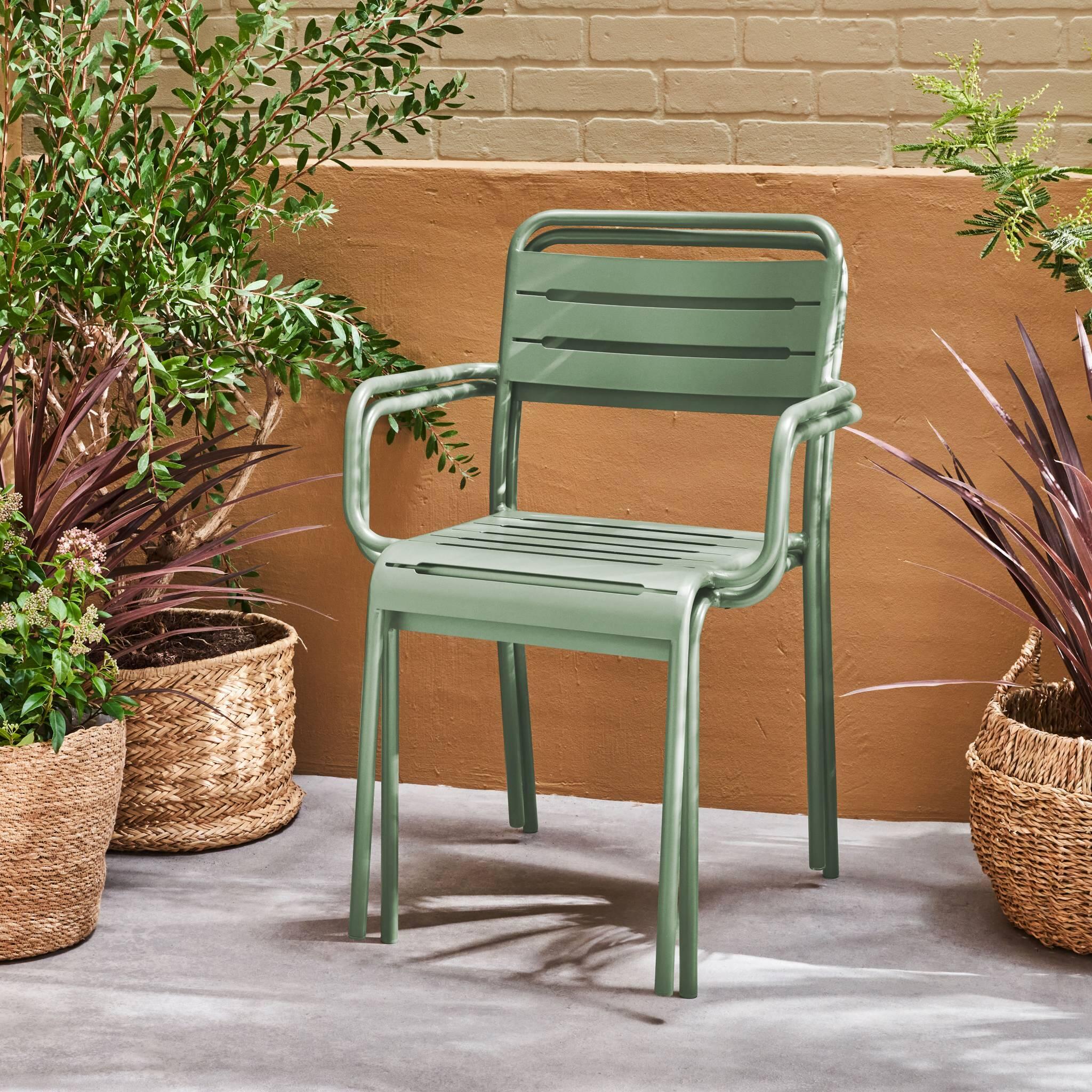 Sillón de jardín bistró de acero, set de 2, Verde 3/6