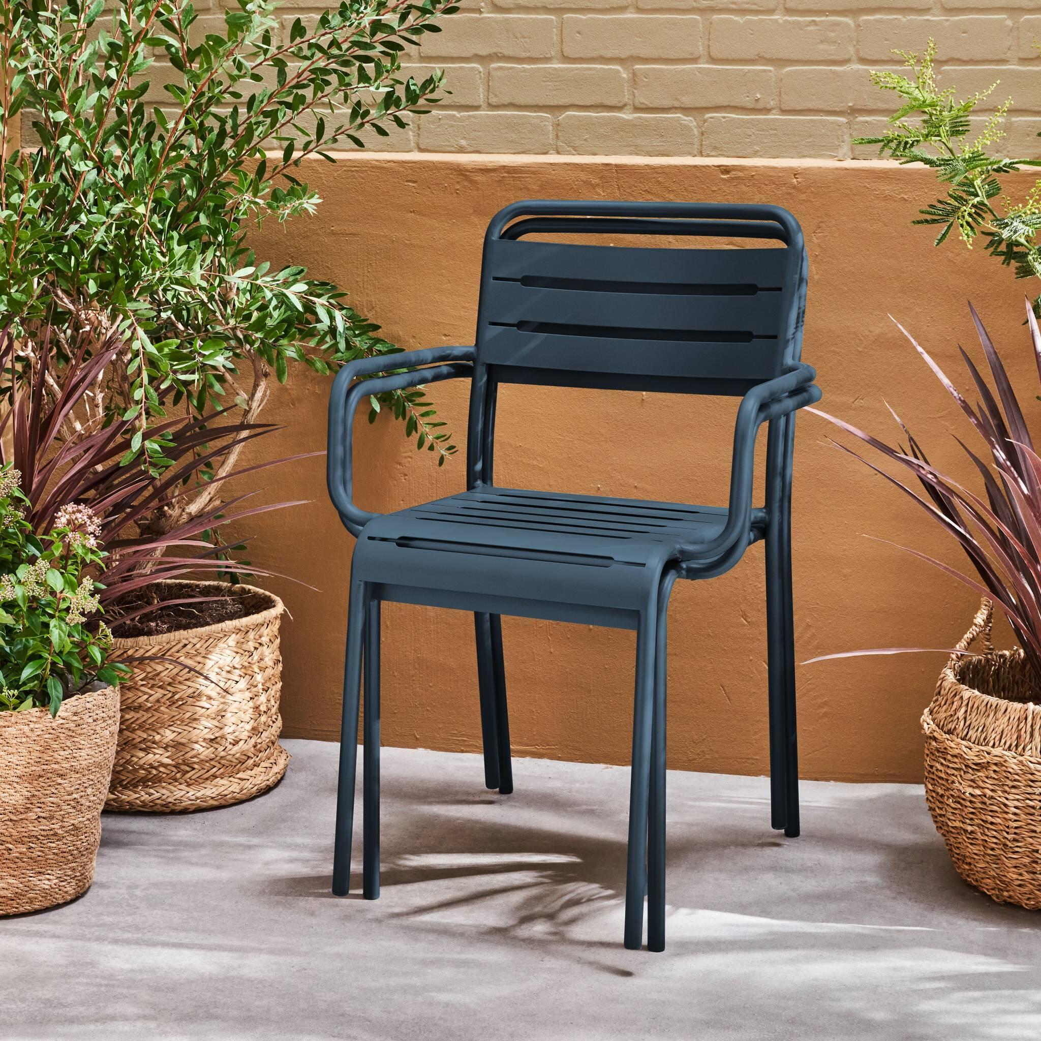 Sillón de jardín bistró de acero, set de 2, Azul marino 3/6
