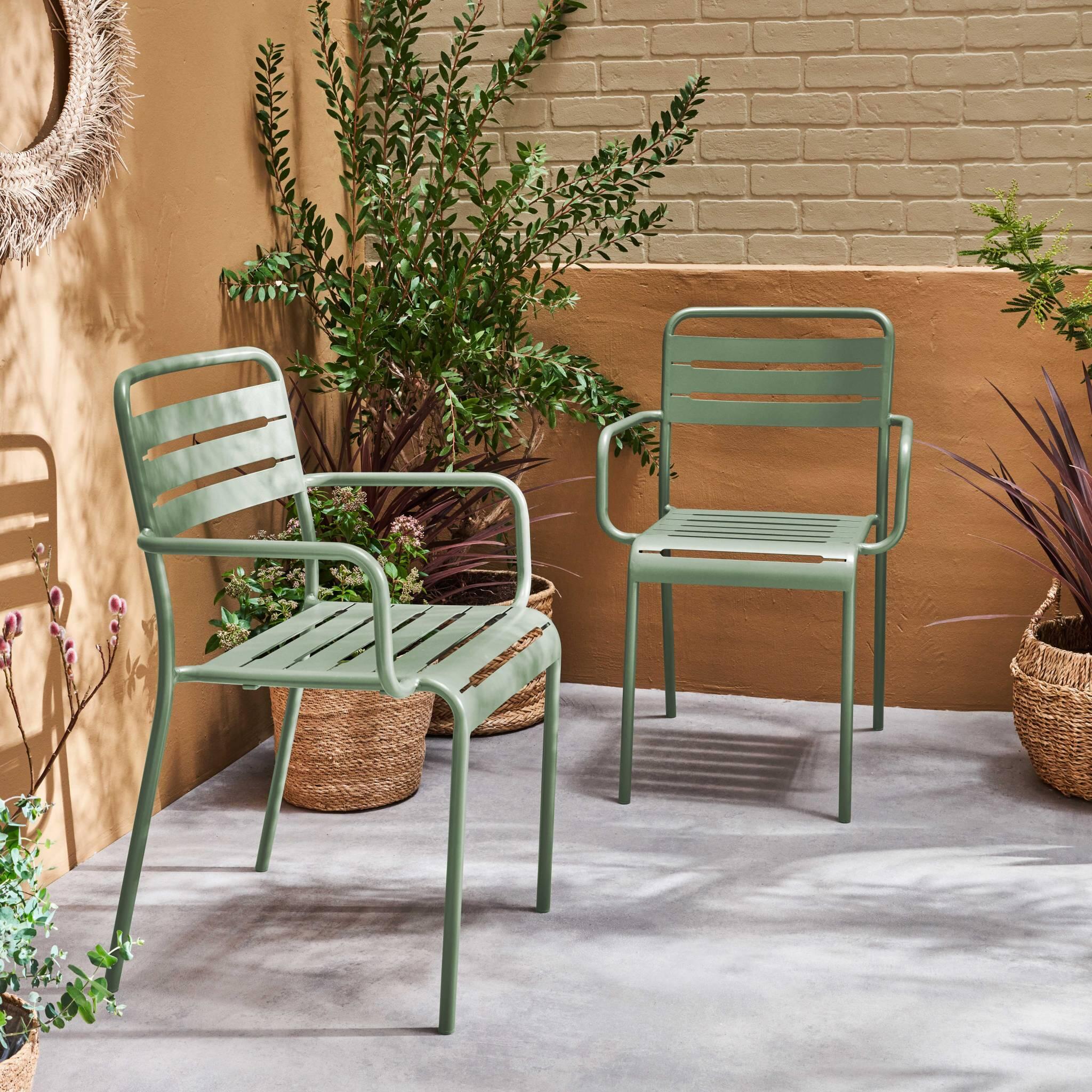 Sillón de jardín bistró de acero, set de 2, Verde 2/6