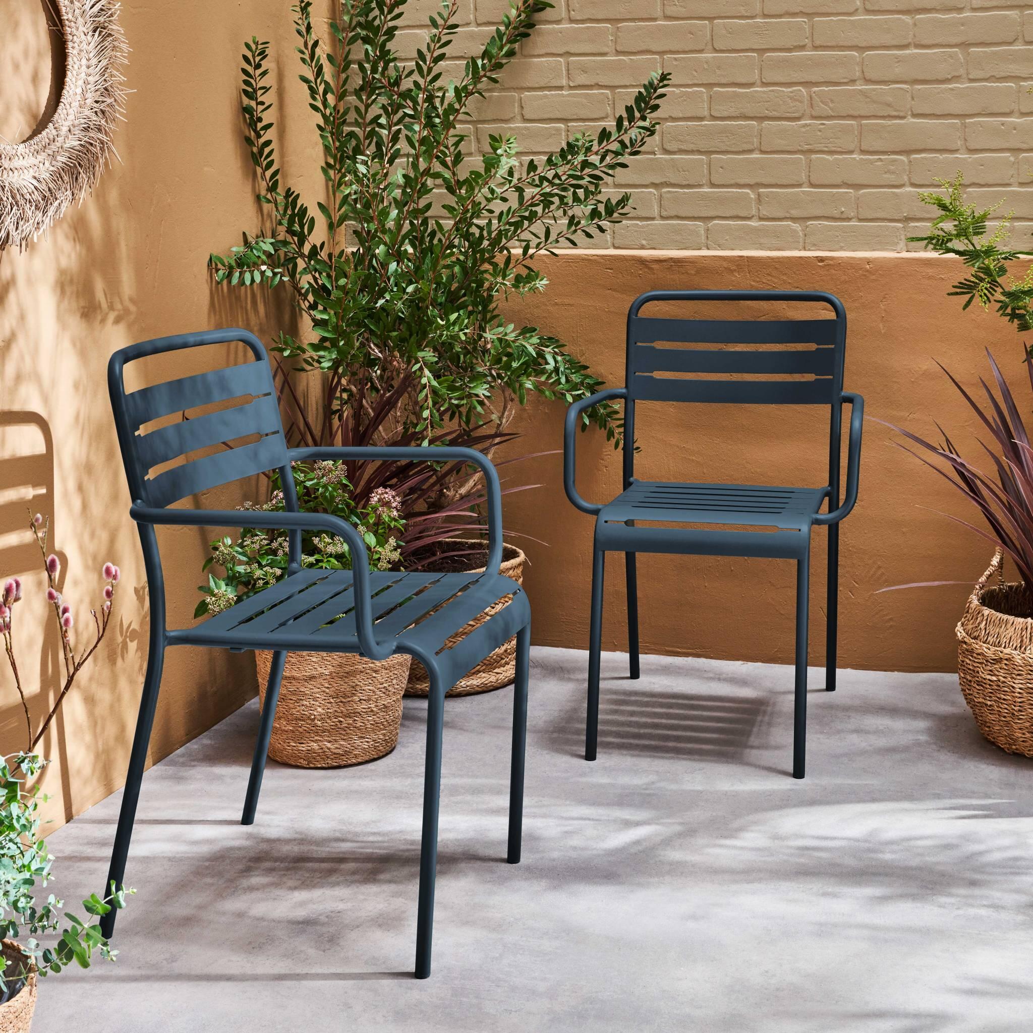 Sillón de jardín bistró de acero, set de 2, Azul marino 2/6