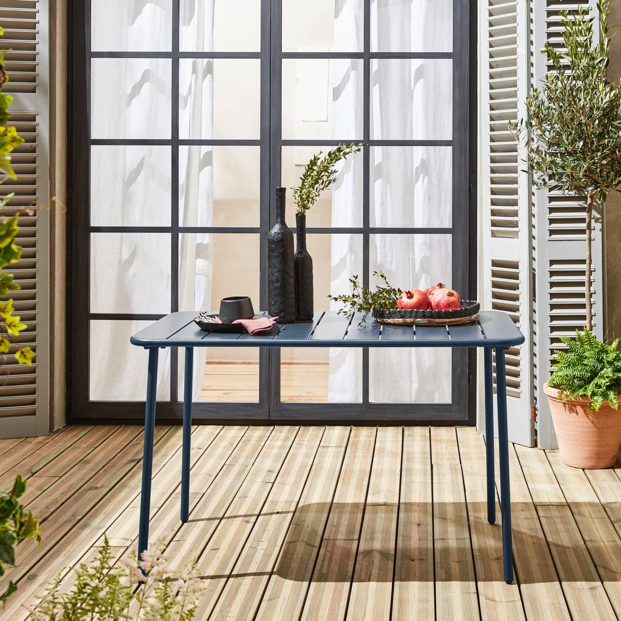 Mesa de jardim metálica de 4 lugares, Azul-marinho 2/6