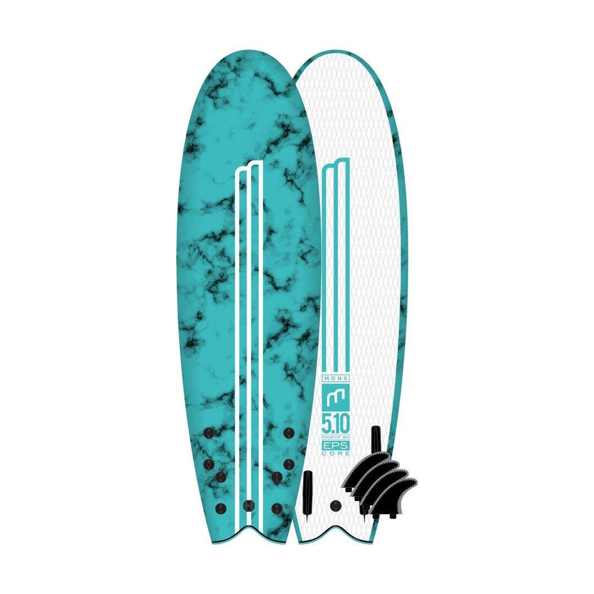 Mdns - Eps Core Fish 5'10 - Planche De Surf Softboard 5'10 - Planche De Surf - Blanc|bleu - Decathlon