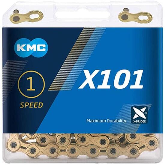 KMC Kette X101 1-fach, 112 Glieder Missing Link, 1/2x1/8, gold