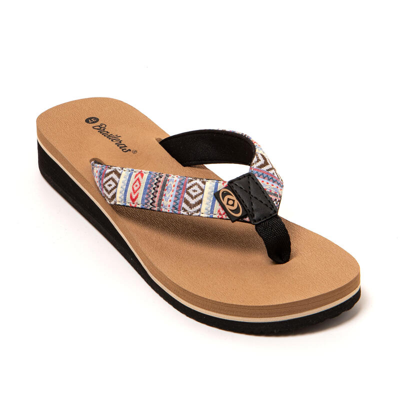 Tongs femme Brasileras Beige semelle en gomme