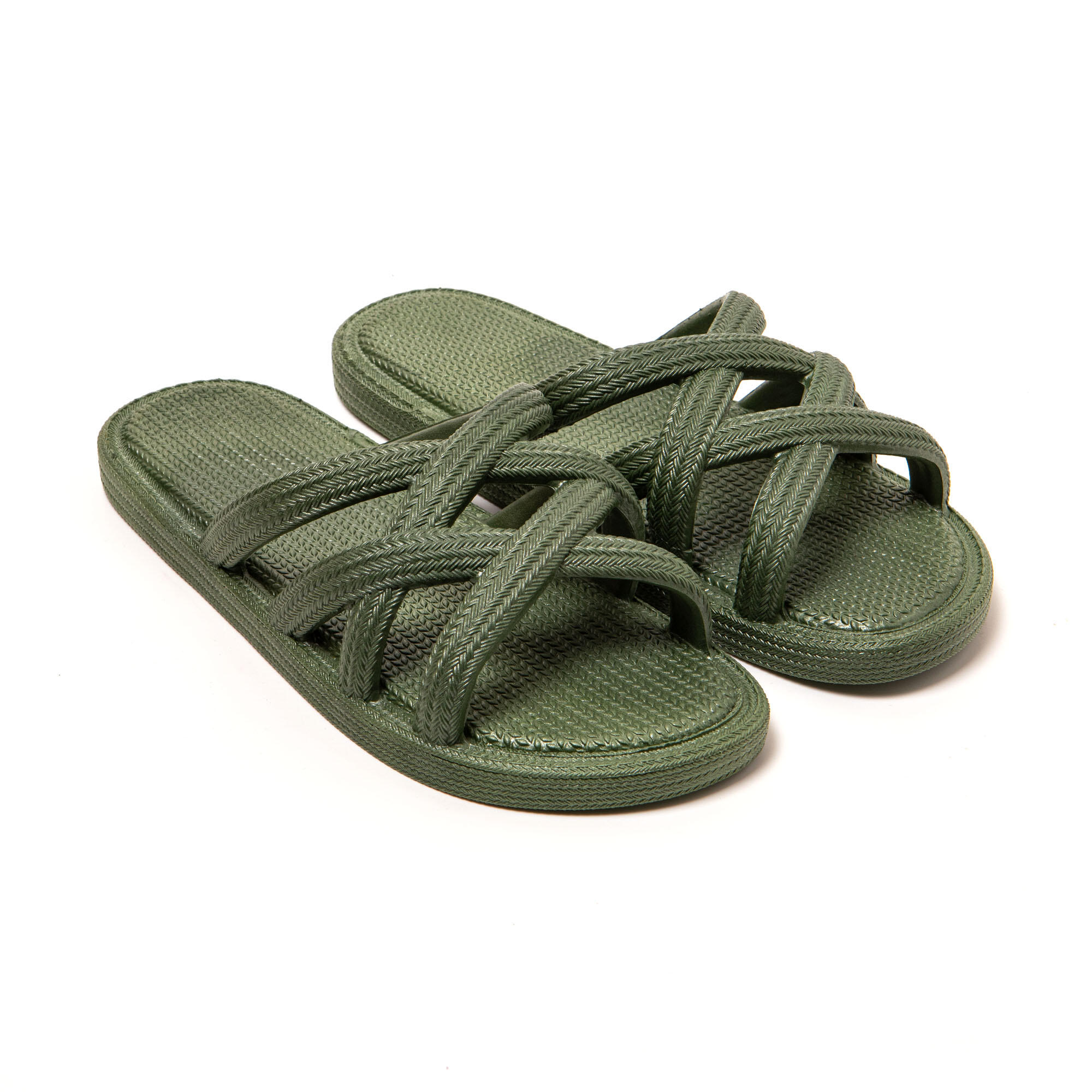 BRASILERAS Strand sandalen voor dames Brasileras Militair Groen met rubberen zool
