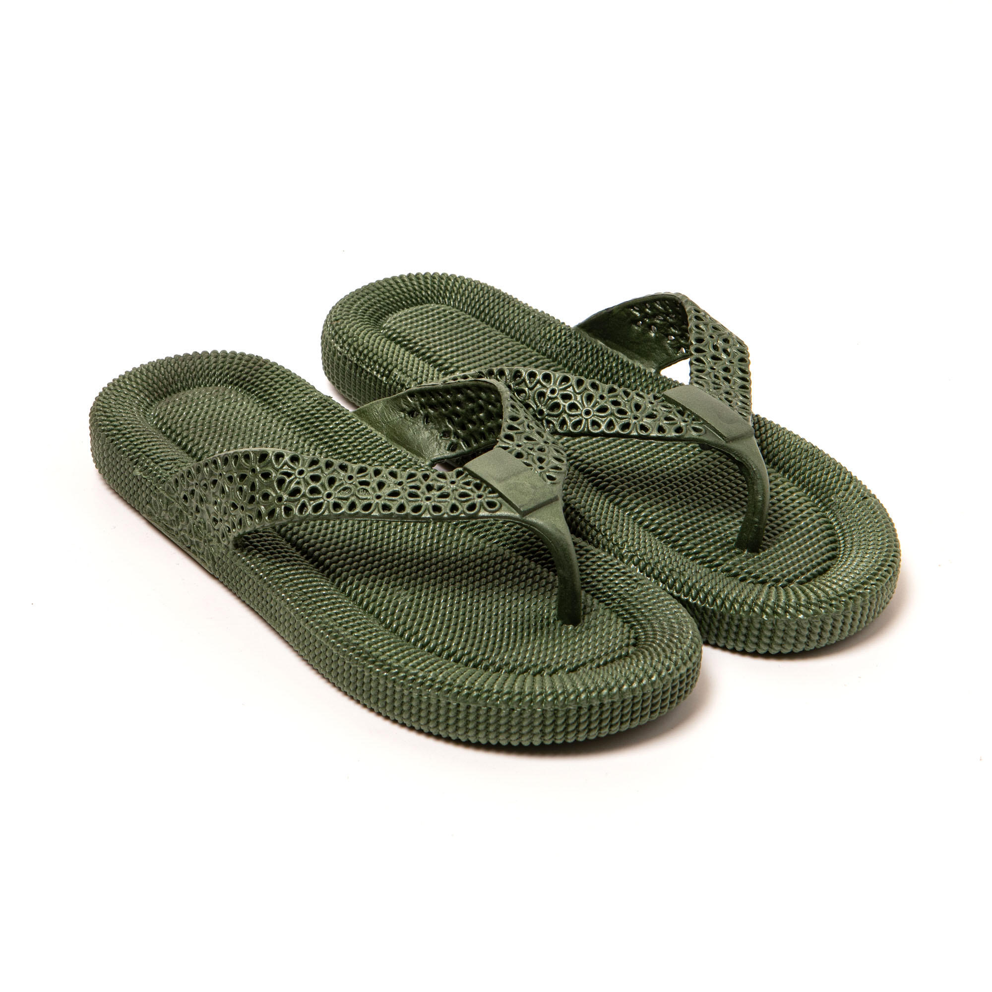 BRASILERAS Strand slippers voor dames Brasileras Militair Groen met rubberen zool
