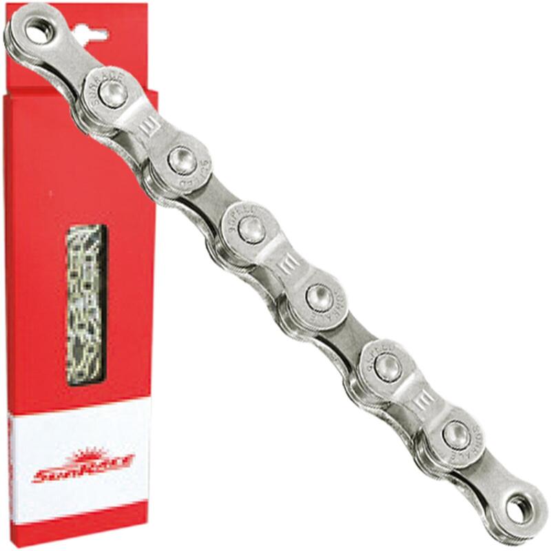 Chaîne de vélo Sunrace 9 vitesses pour Ebikes - Argent 138L      3899€    SUNRACE Chaîne de vélo Sunrace 9 vitesses pour Ebikes - Argent 138LVendu exclusivement en ligne   