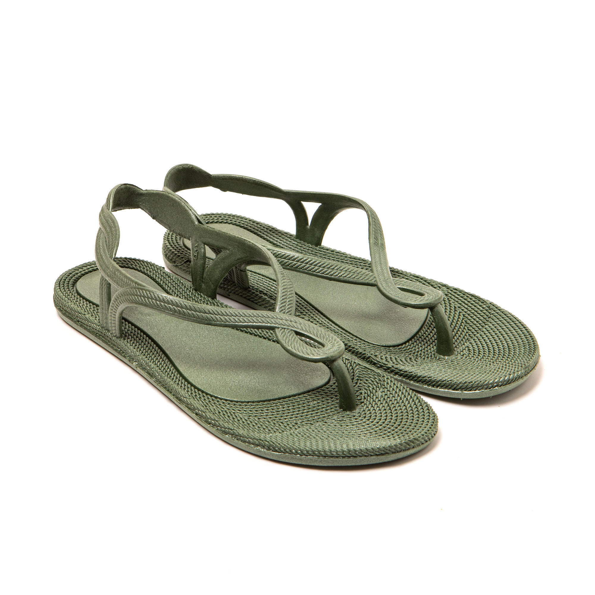BRASILERAS Strand slippers voor dames Brasileras Militair Groen met rubberen zool