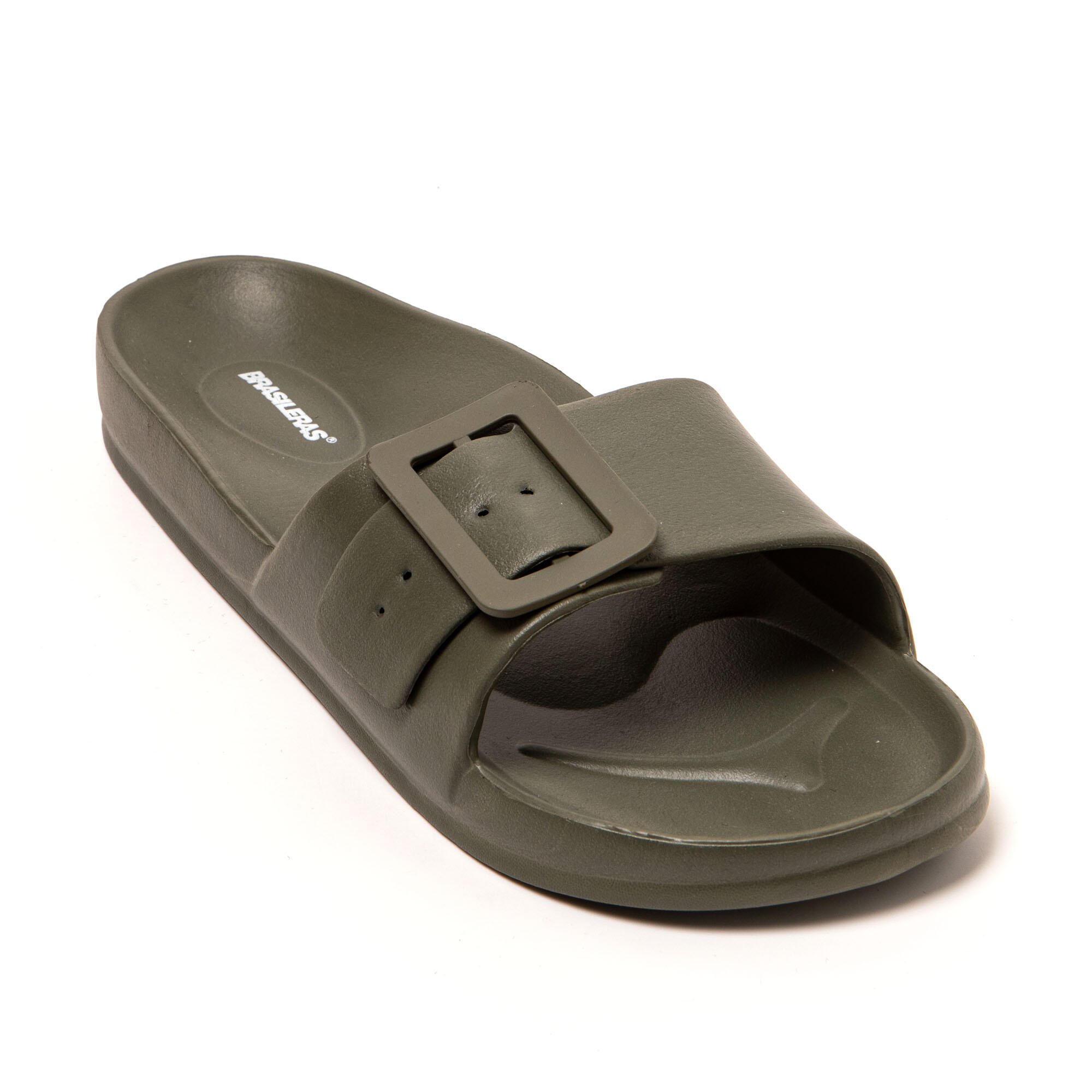 Strand sandalen voor dames Brasileras Militair Groen met rubberen zool 2/7