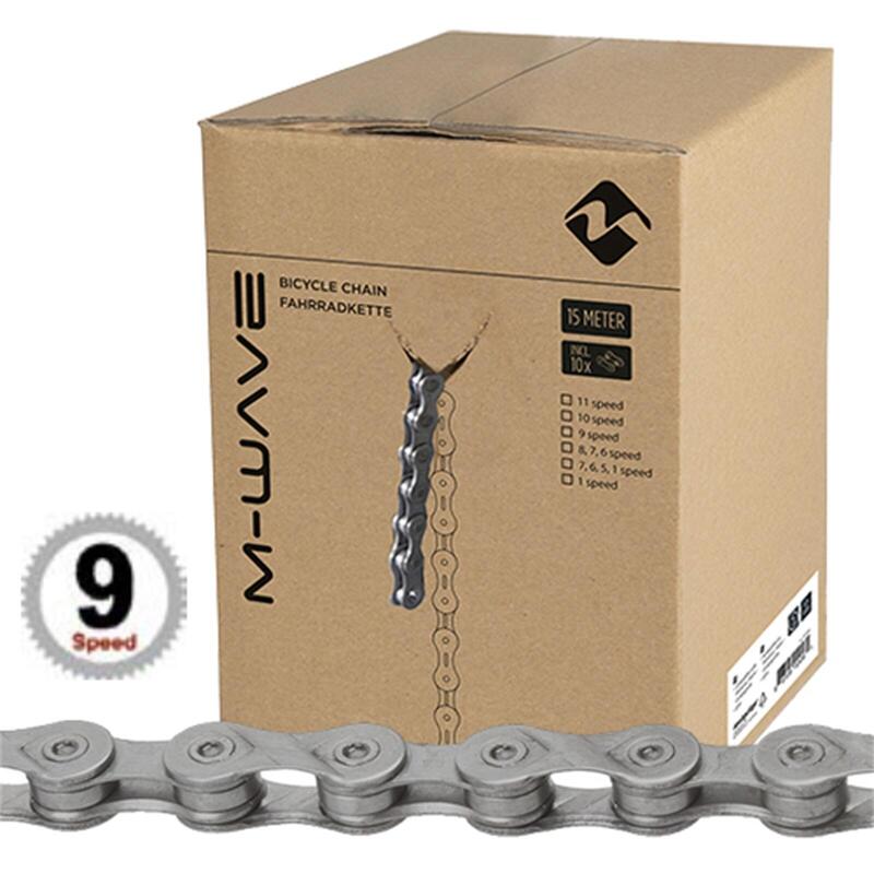 Chaîne de Vélo M-Wave 9 Vitesses 1 2x11 128, Gris - 15m Rouleau      16099€    MESSINGSCHLAGER Chaîne de Vélo M-Wave 9 Vitesses 1 2x11 128, Gris - 15m RouleauVendu exclusivement en ligne   