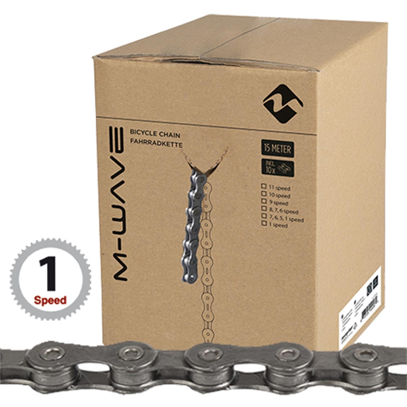 MESSINGSCHLAGER M-Wave catena single speed 1/2 x 1/8 - 15 m, 10 maglie, acciaio.