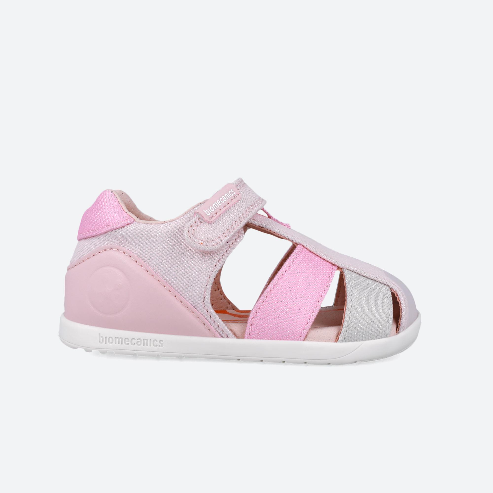Sandálias primeiros passos barefoot bebê menina biomecanics 252192b rosa adesivo