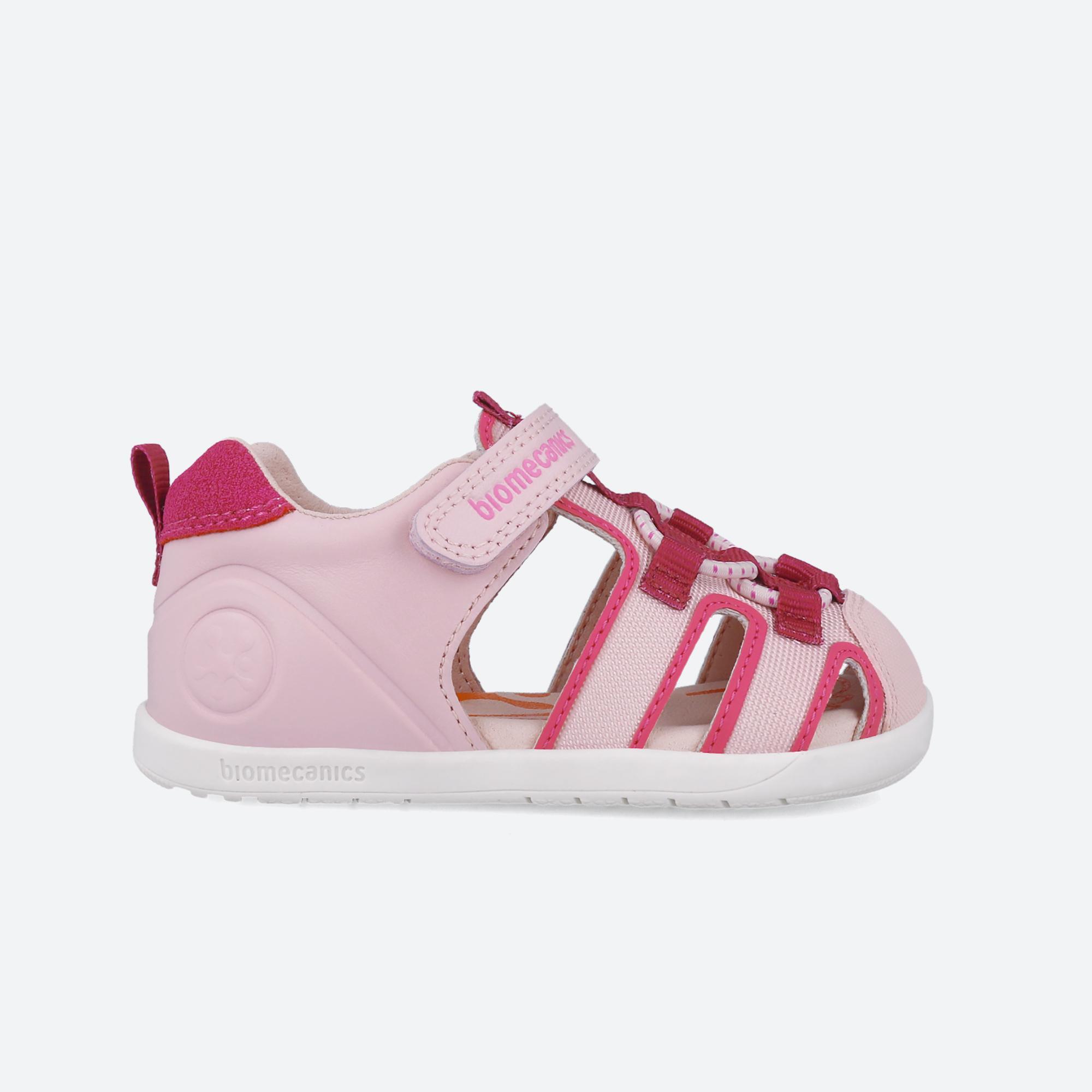 Sandálias primeiros passos barefoot bebê menina biomecanics 252170b rosa adesivo