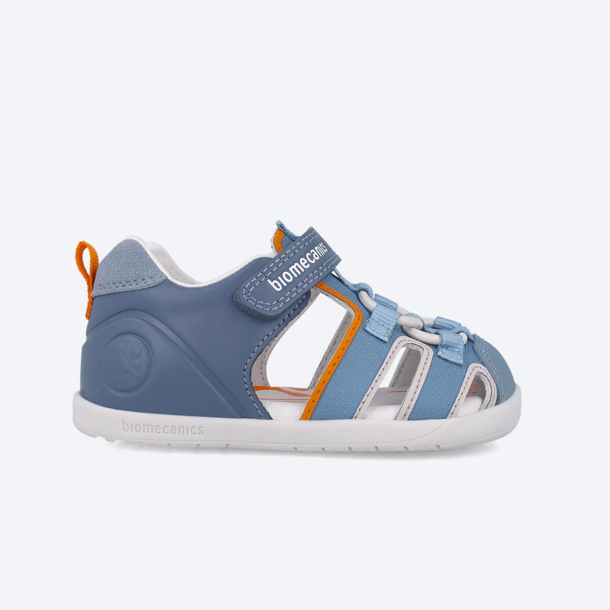 Sandálias Primeiros Passos Barefoot Bebê Menino Biomecanics 252170A Azul Adesivo