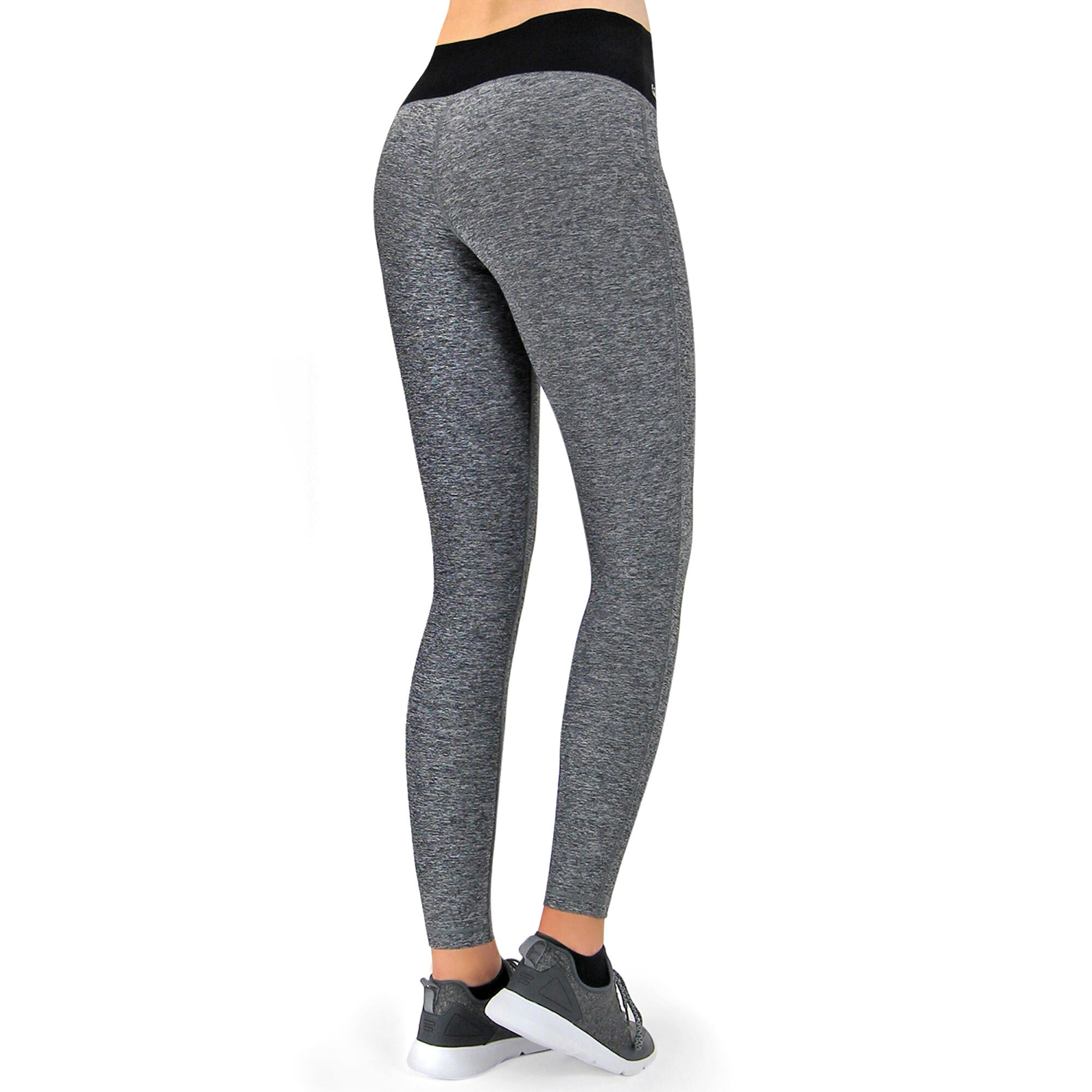 Damen lange Laufhose-Hoher Bund, Atmungsaktiv, mit Handytasche-grau 7/7