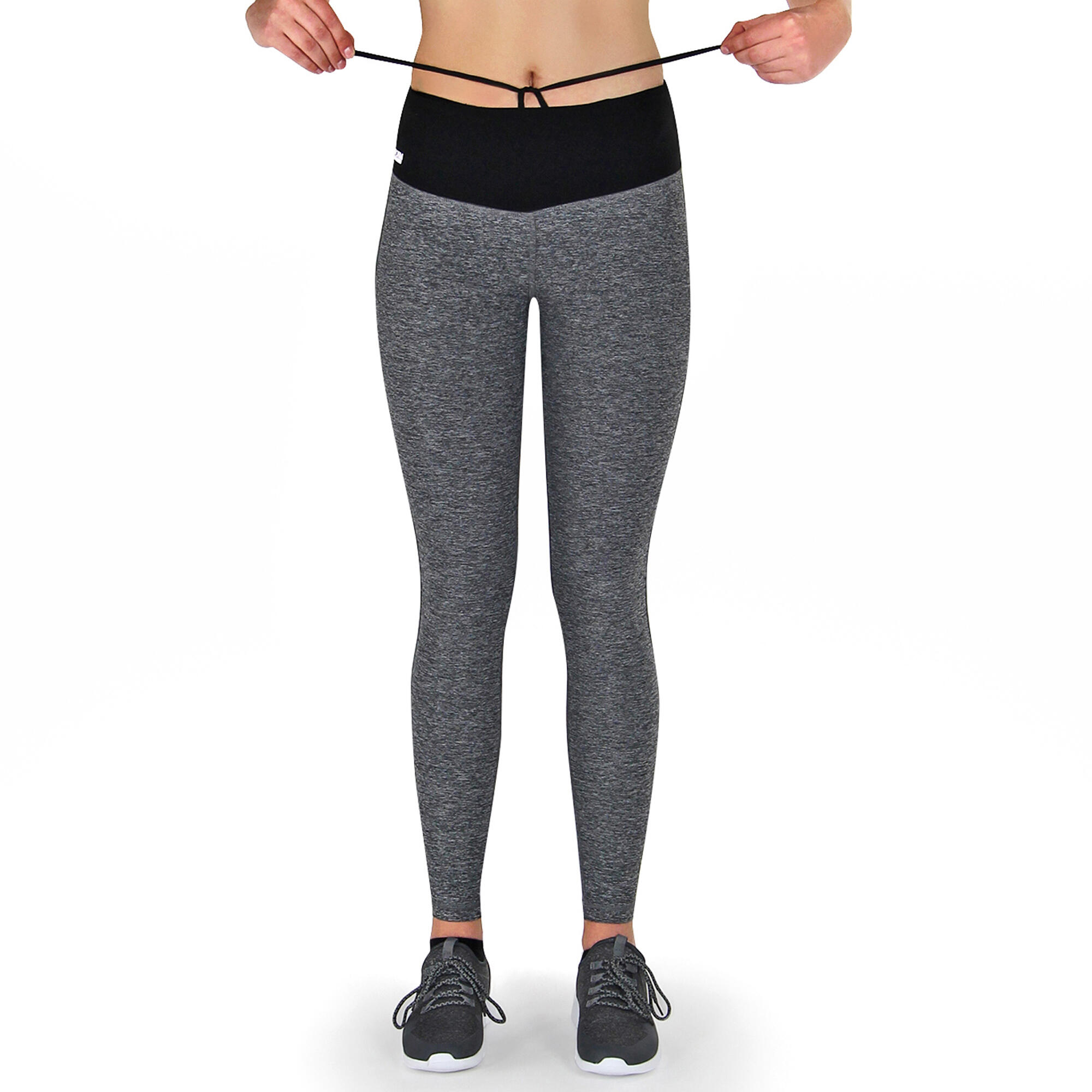 Damen lange Laufhose-Hoher Bund, Atmungsaktiv, mit Handytasche-grau 6/7