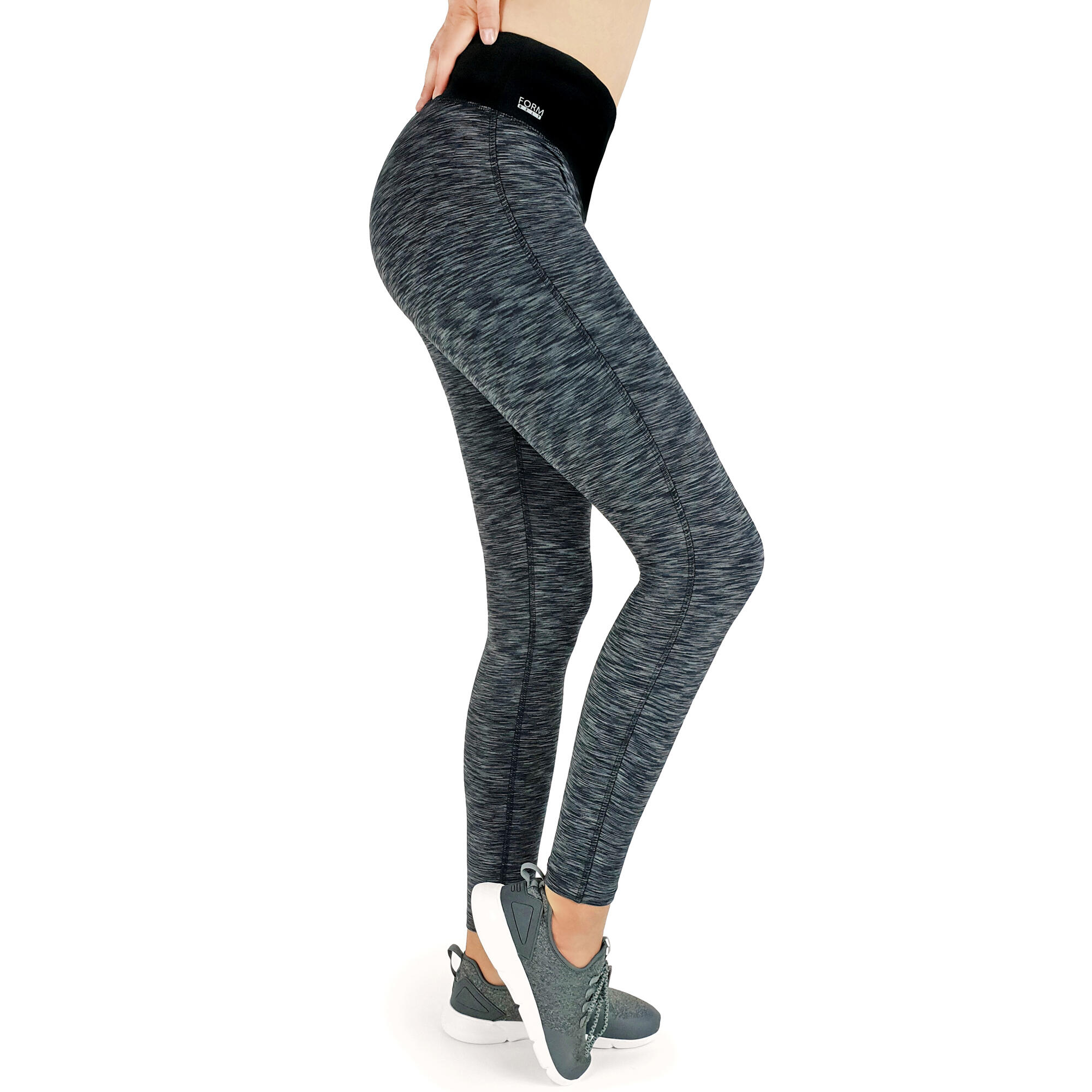 Damen lange Laufhose-Hoher Bund, Atmungsaktiv, mit Handytasche-schwarz-grau 6/7