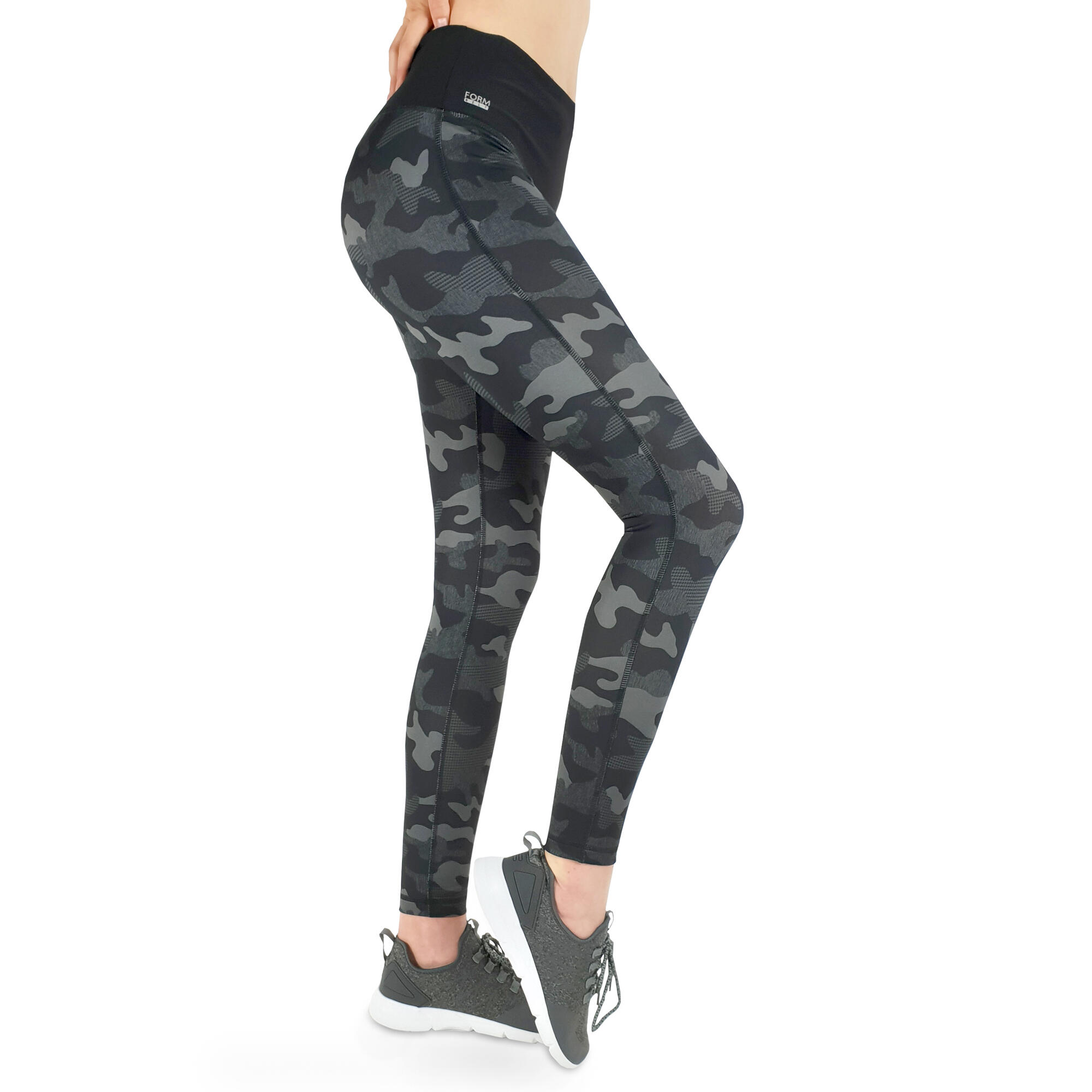 Damen lange Laufhose-Hoher Bund, Atmungsaktiv, mit Handytasche-Camouflage dark 6/7